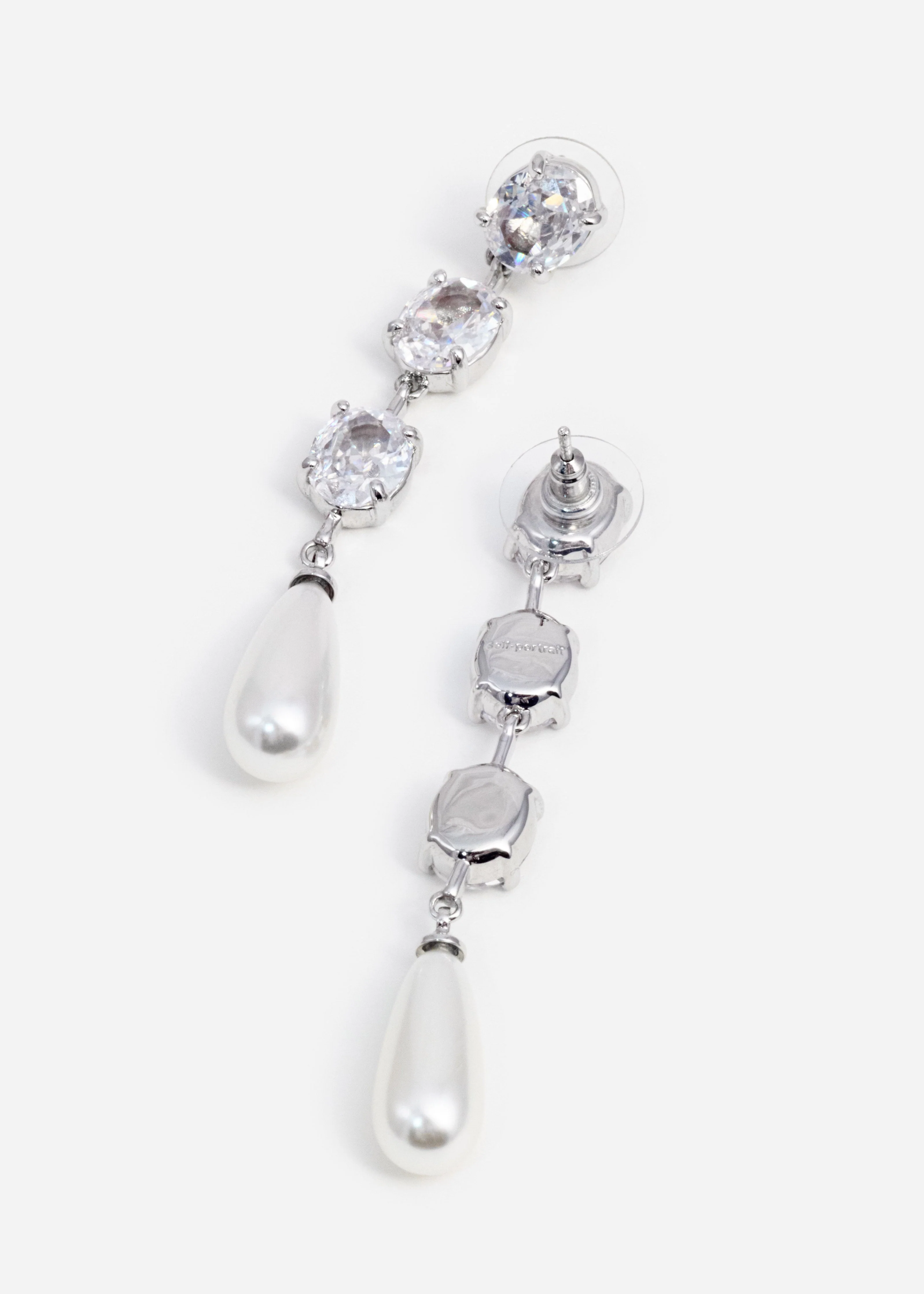 Tiered Crystal Pearl Droplet Earrings - Image 3