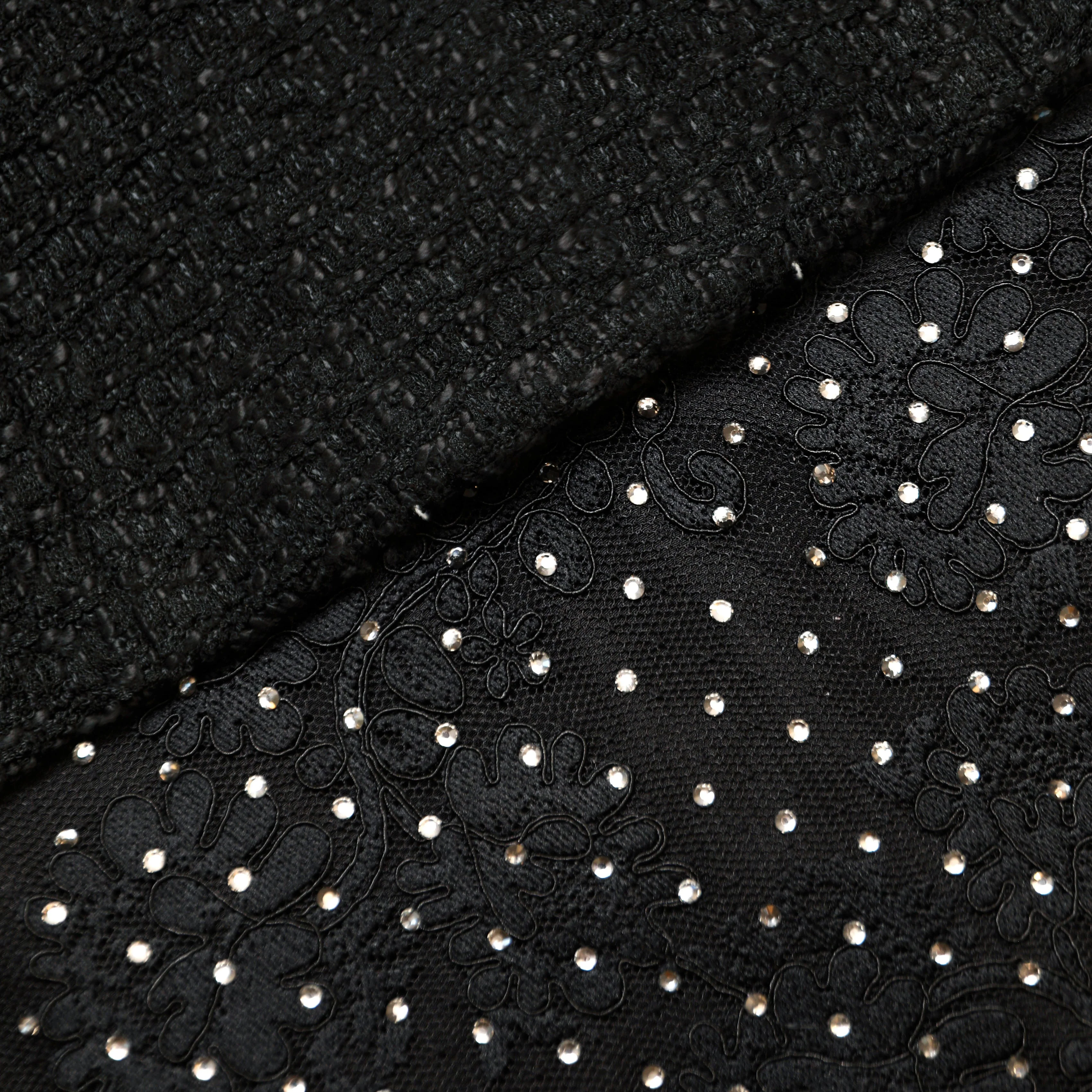 Black Boucle Rhinestone Lace Maxi Dress - Image 5