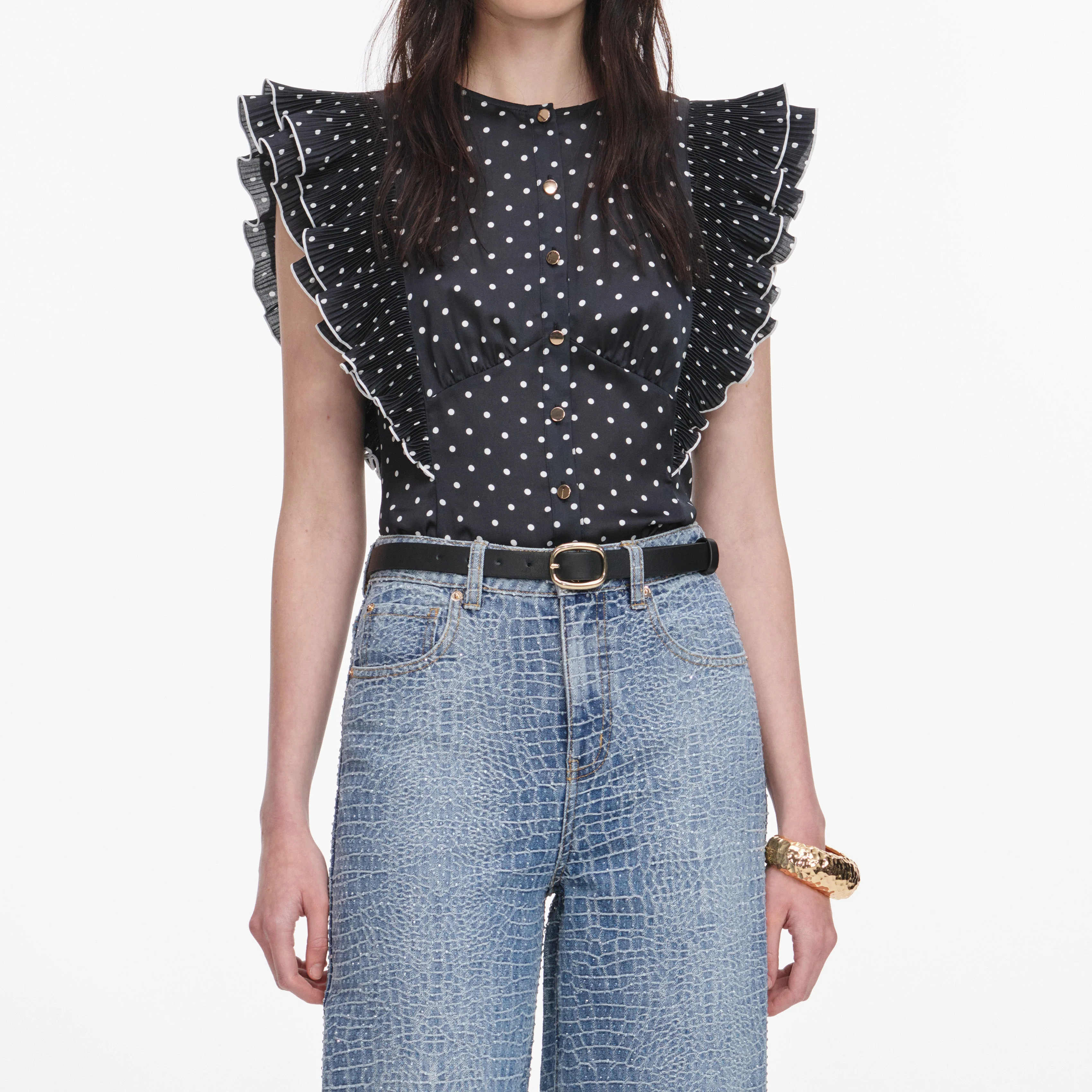 Black Polka Dot Frill Top - Image 4