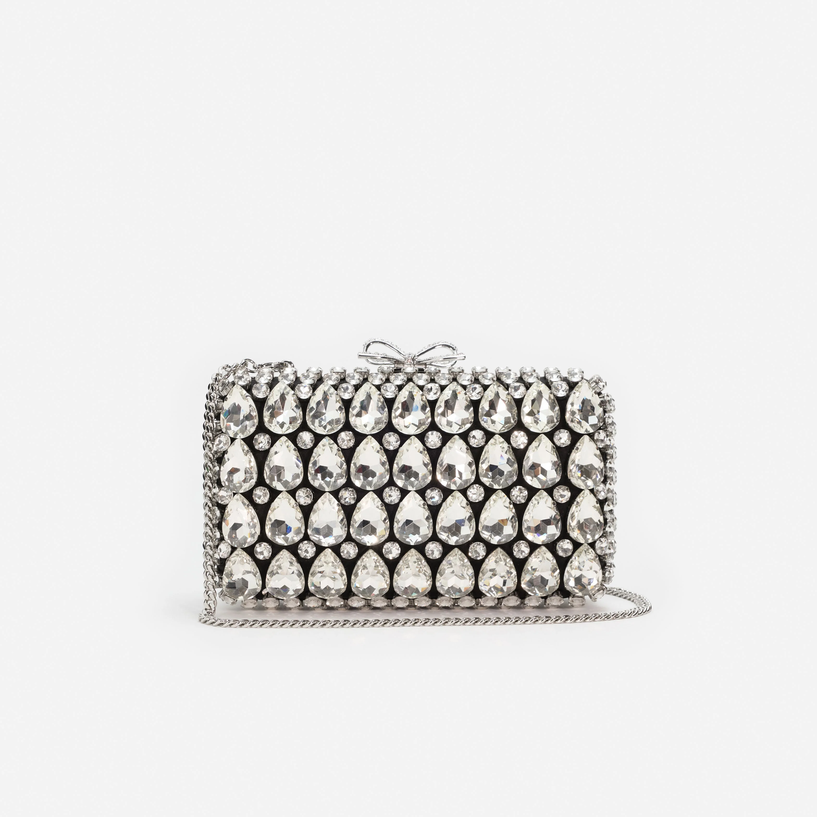 Black Satin Crystal Clutch Bag - Image 4