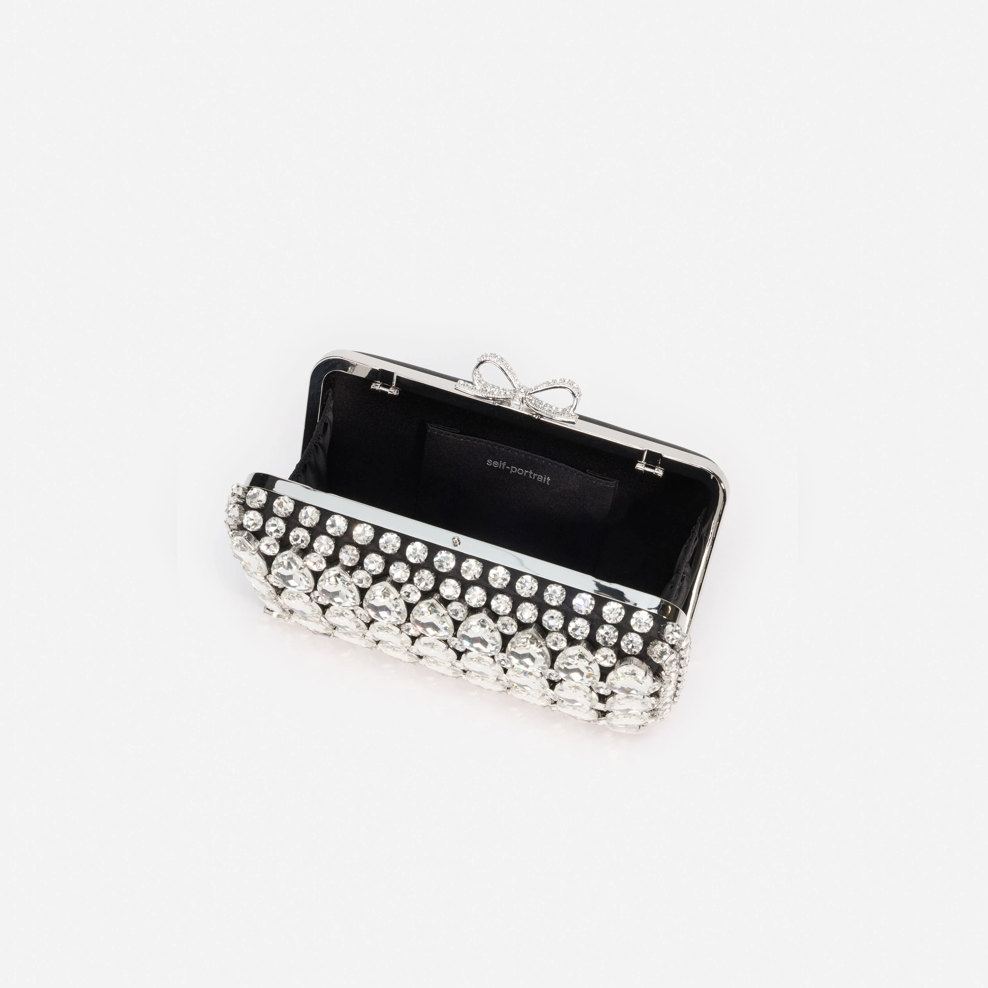 Black Satin Crystal Clutch Bag - Image 5