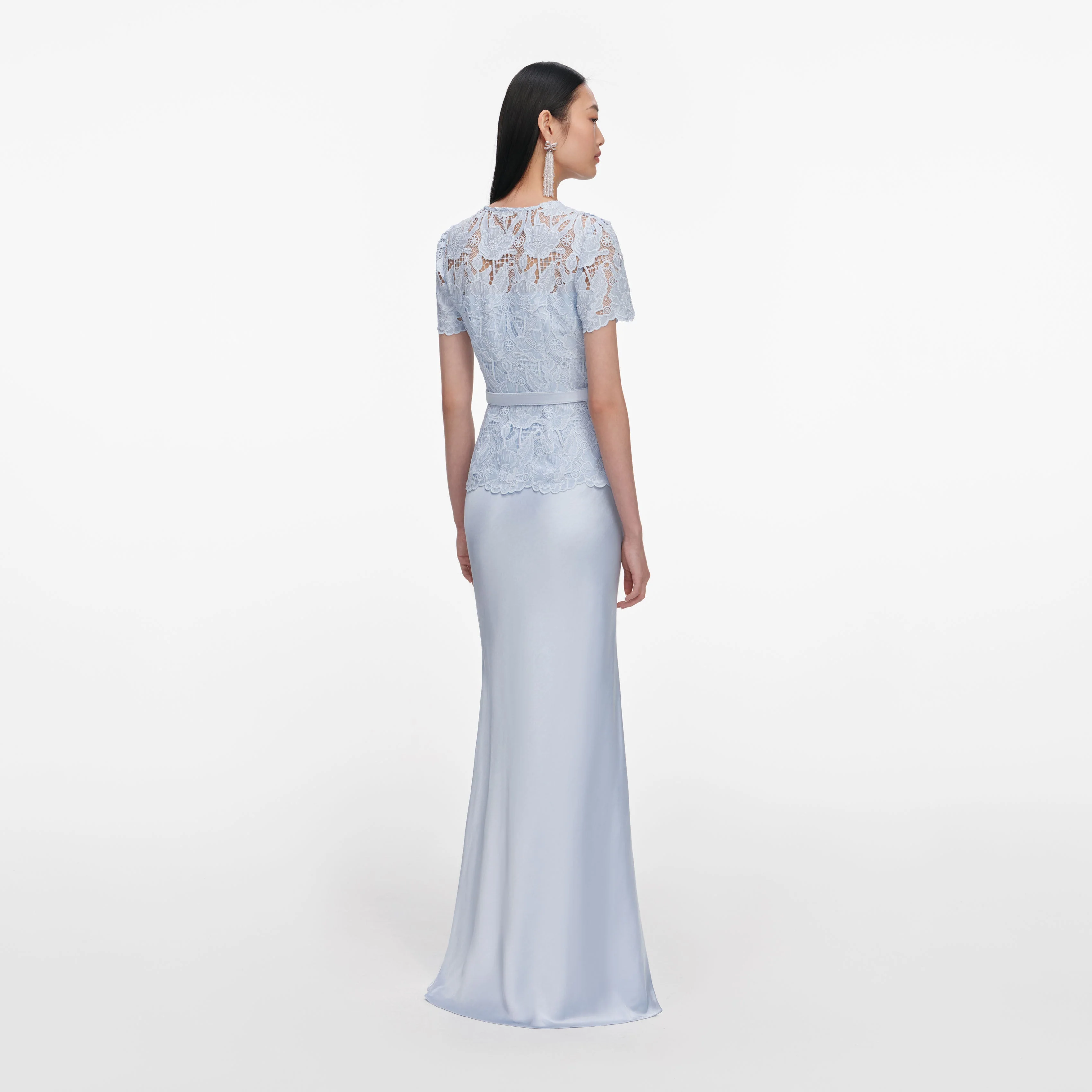 Blue Lace Satin Maxi Dress - Image 3