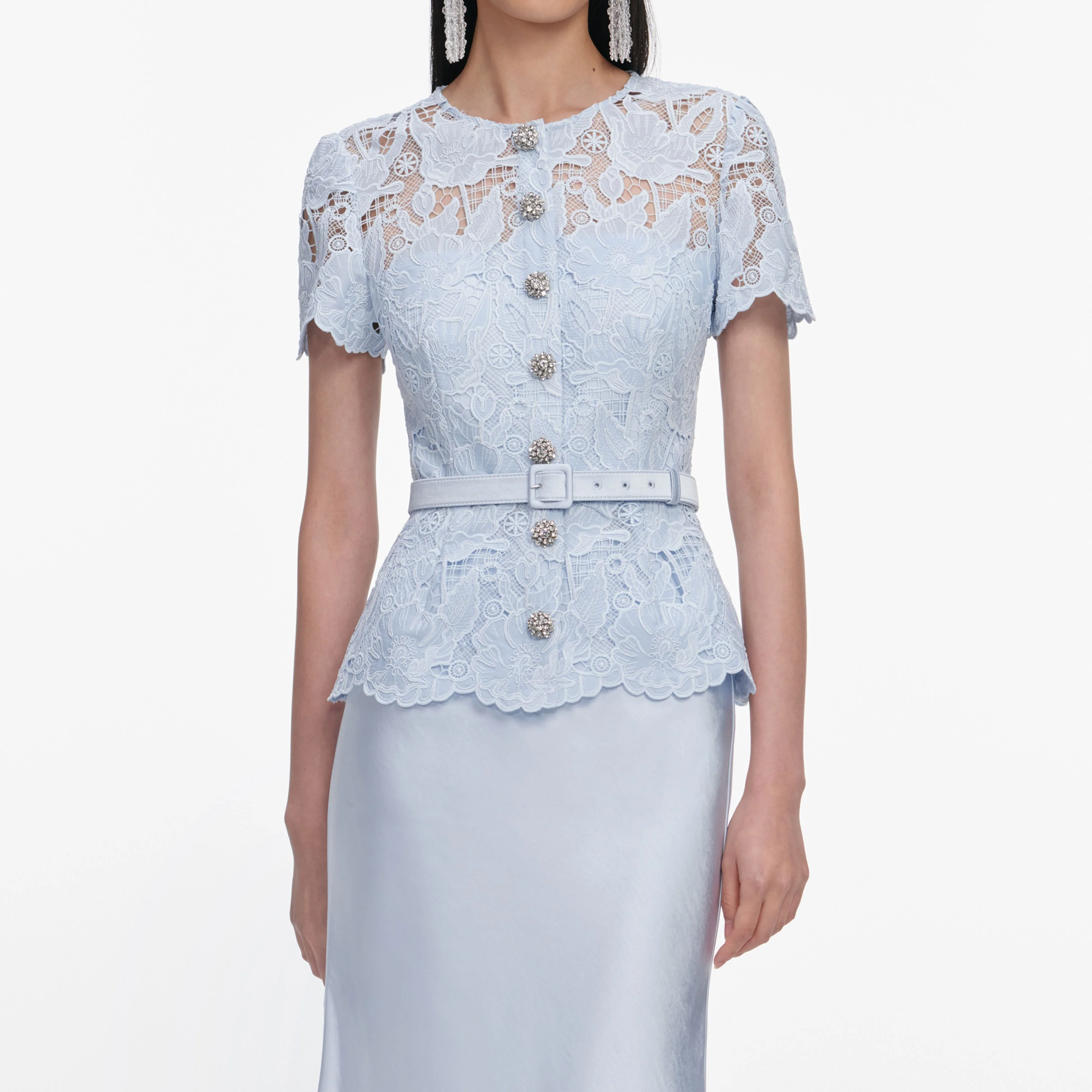 Blue Lace Satin Maxi Dress - Image 4