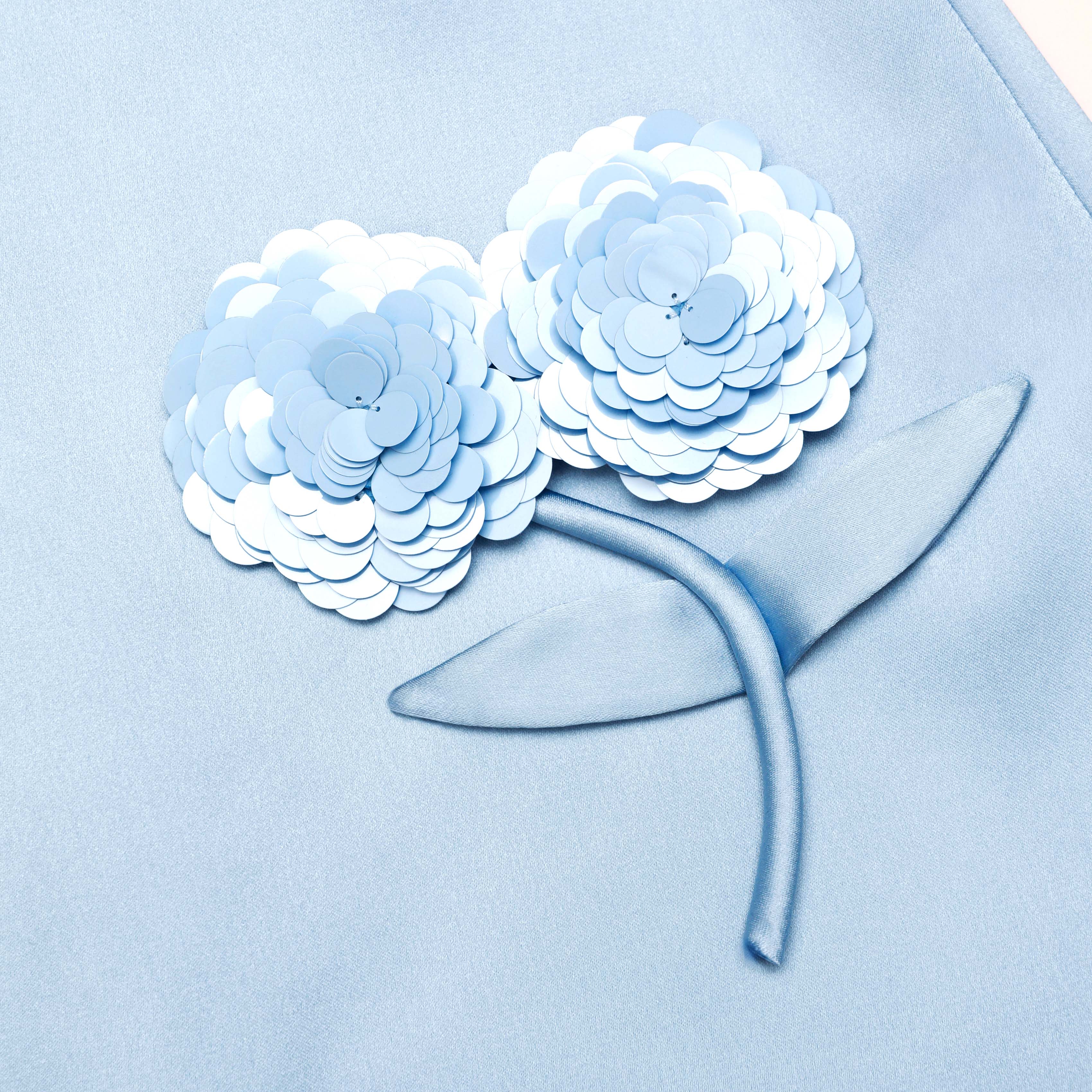 Blue Satin 3D Sequin Flower Mini Skirt - Image 5