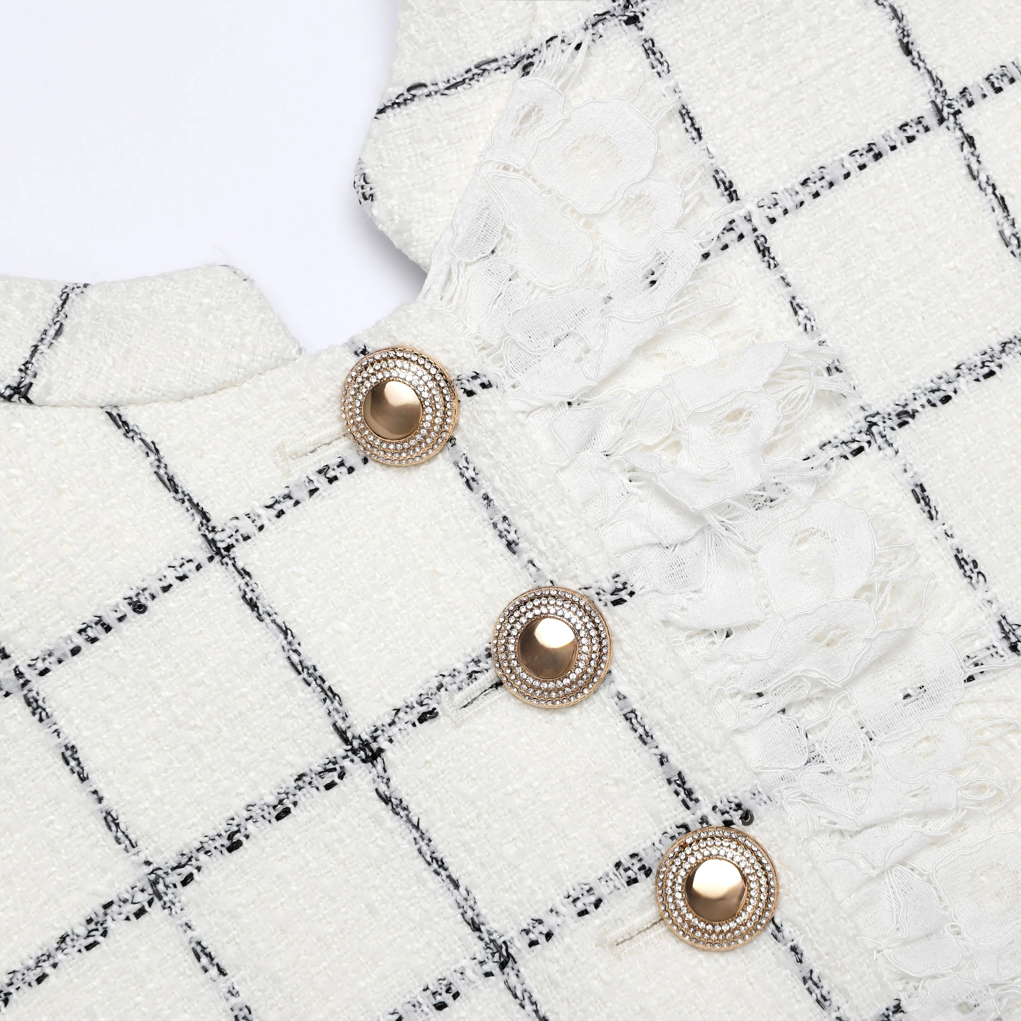 Check Boucle Lace Trim Mini Dress - Image 5