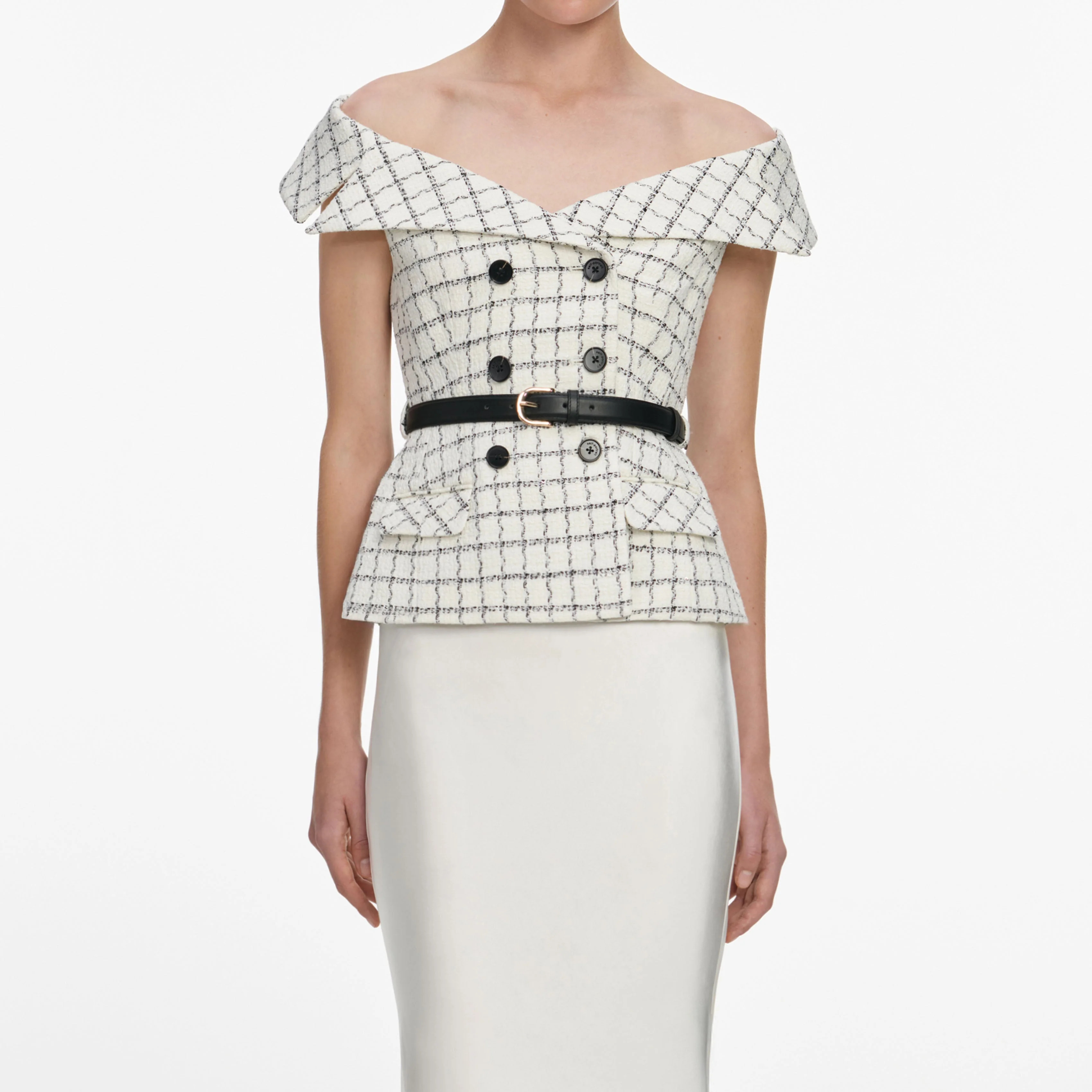 Check Boucle Satin Maxi Dress - Image 4