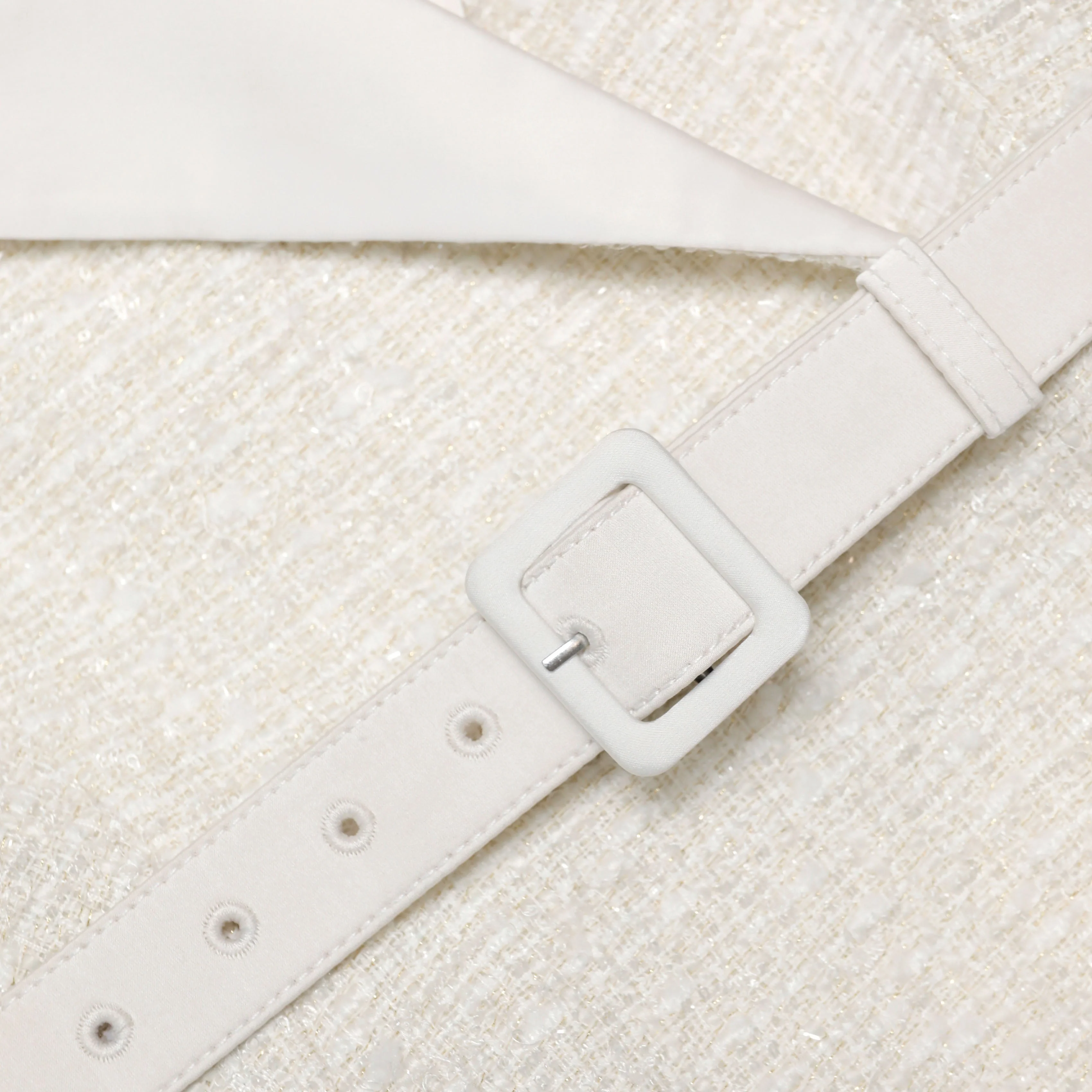 Cream Boucle Flower Lace Midi Dress - Image 5