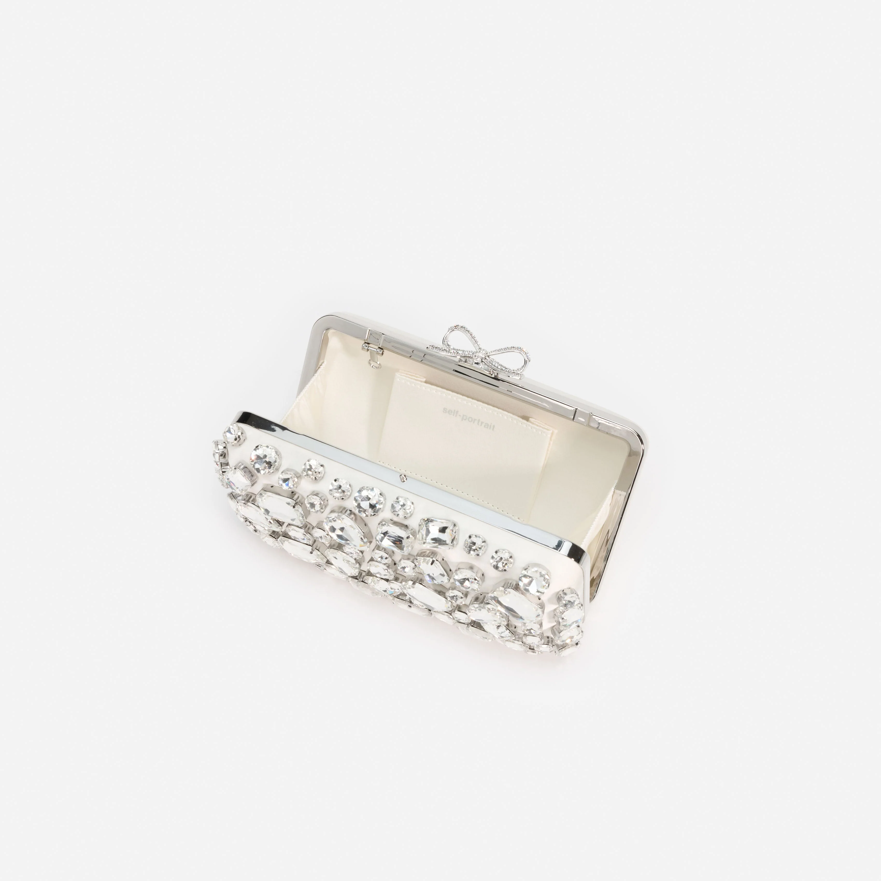 Cream Satin Crystal Clutch Bag - Image 5