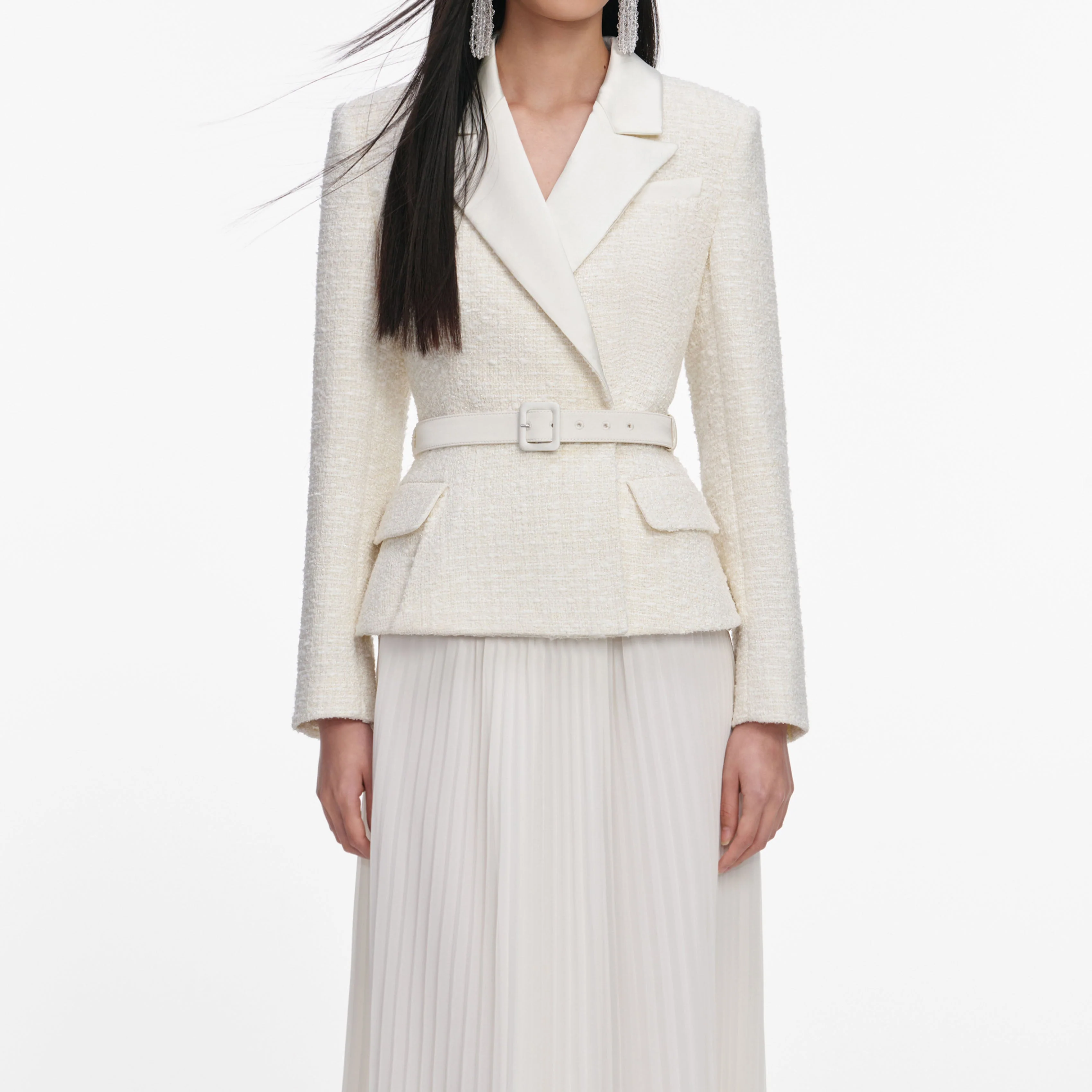 Cream Tailored Boucle Chiffon Maxi Dress - Image 4