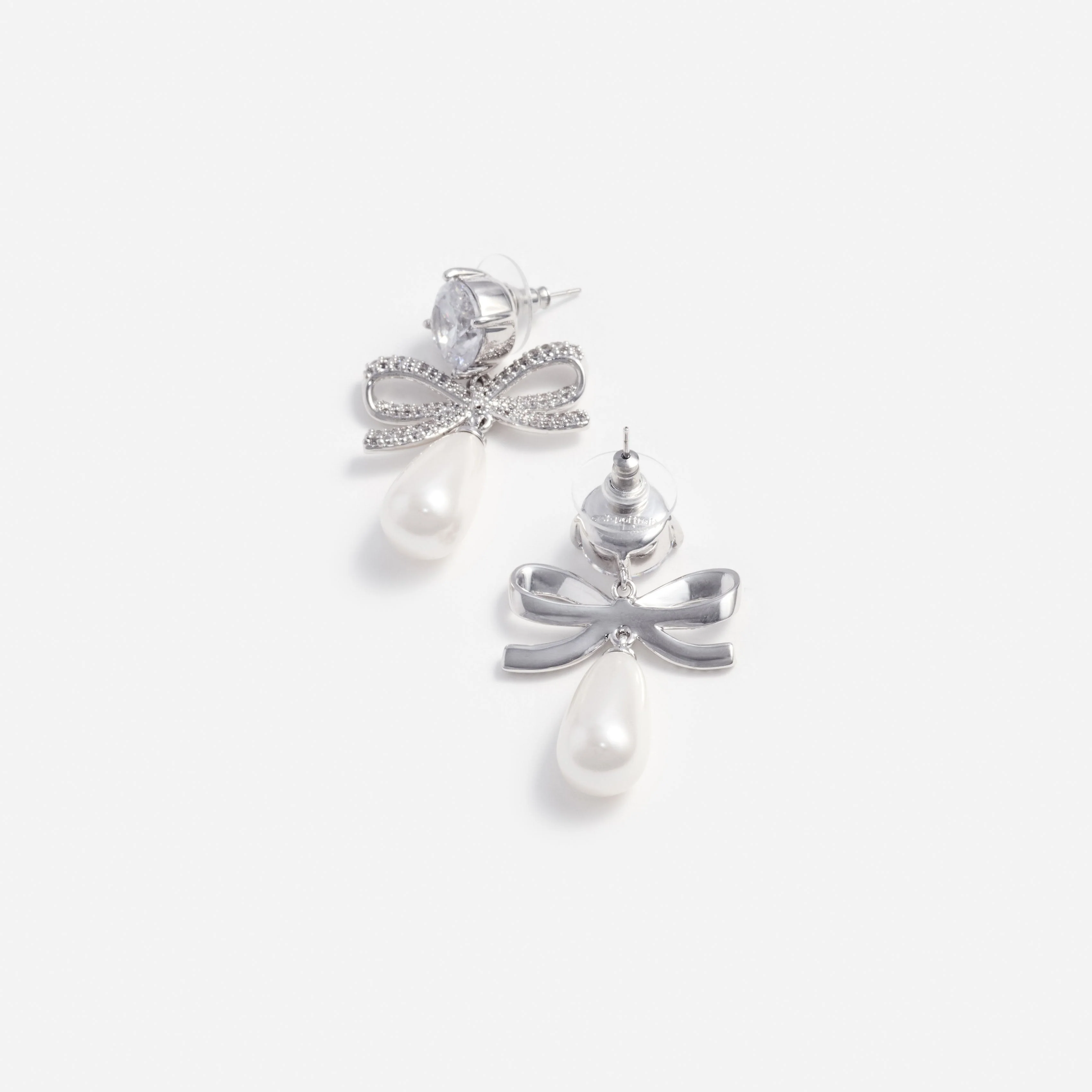 Crystal Bow Pearl Tiered Earrings - Image 3