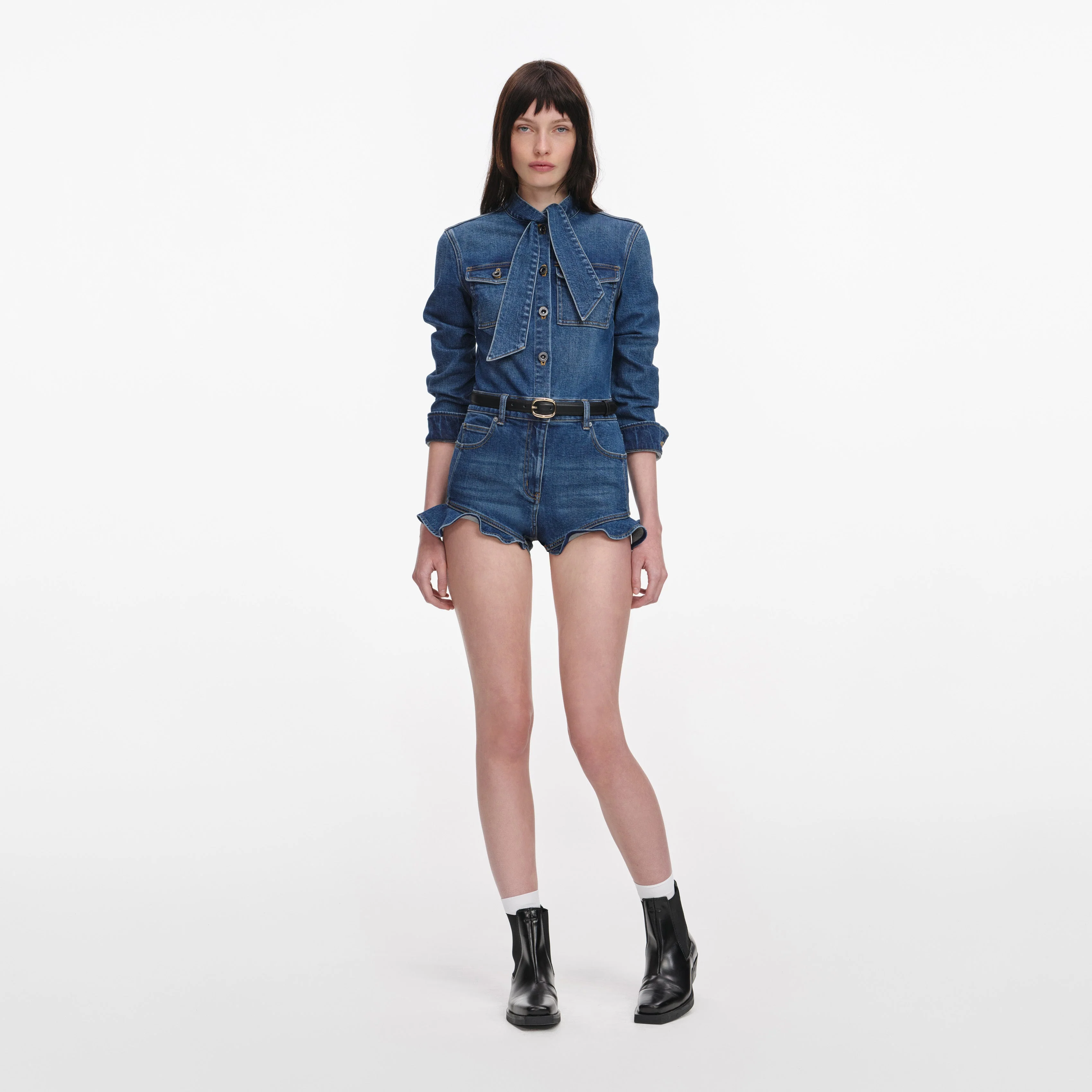 Denim Frill Playsuit - Image 4