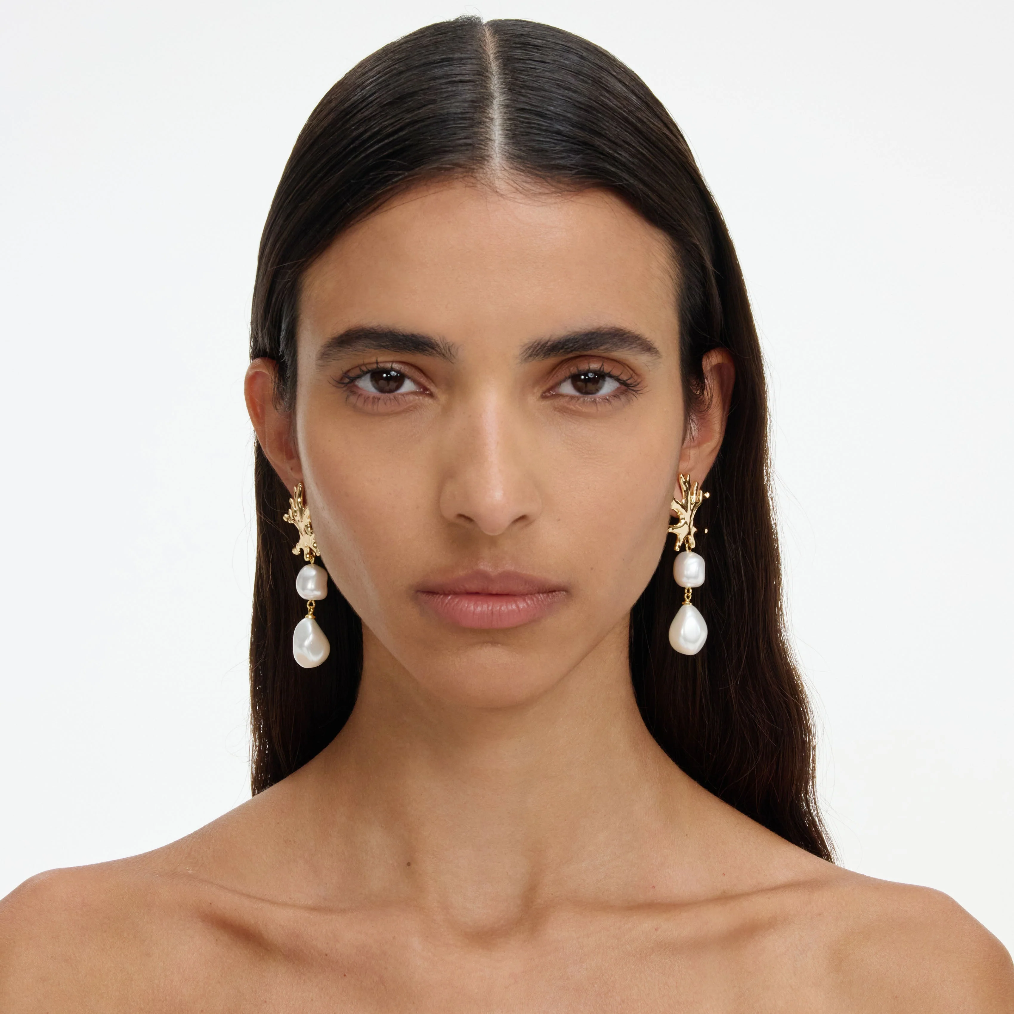 Gold Coral Pearl Earrings - Image 4