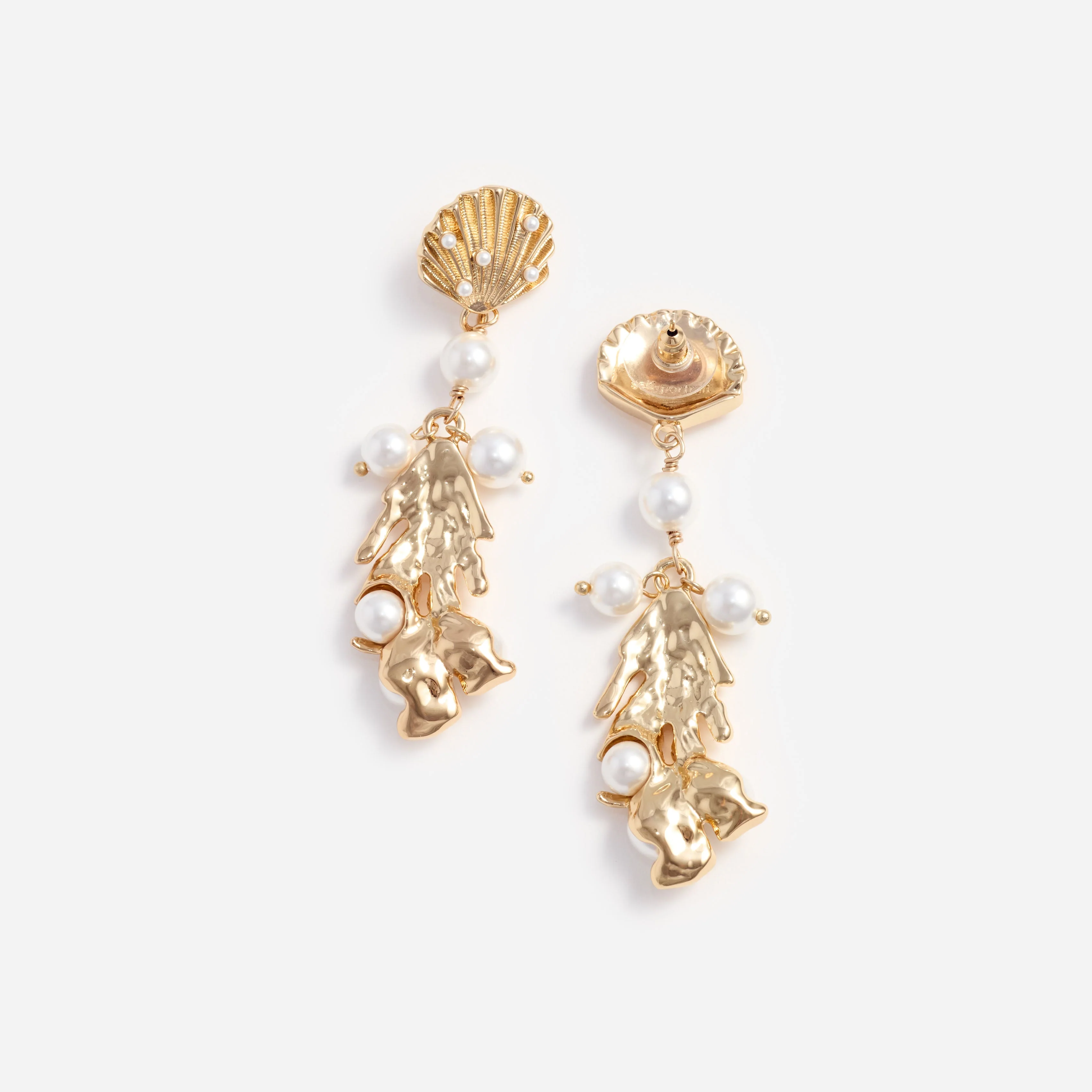 Gold Shell Pearl Coral Earrings - Image 3