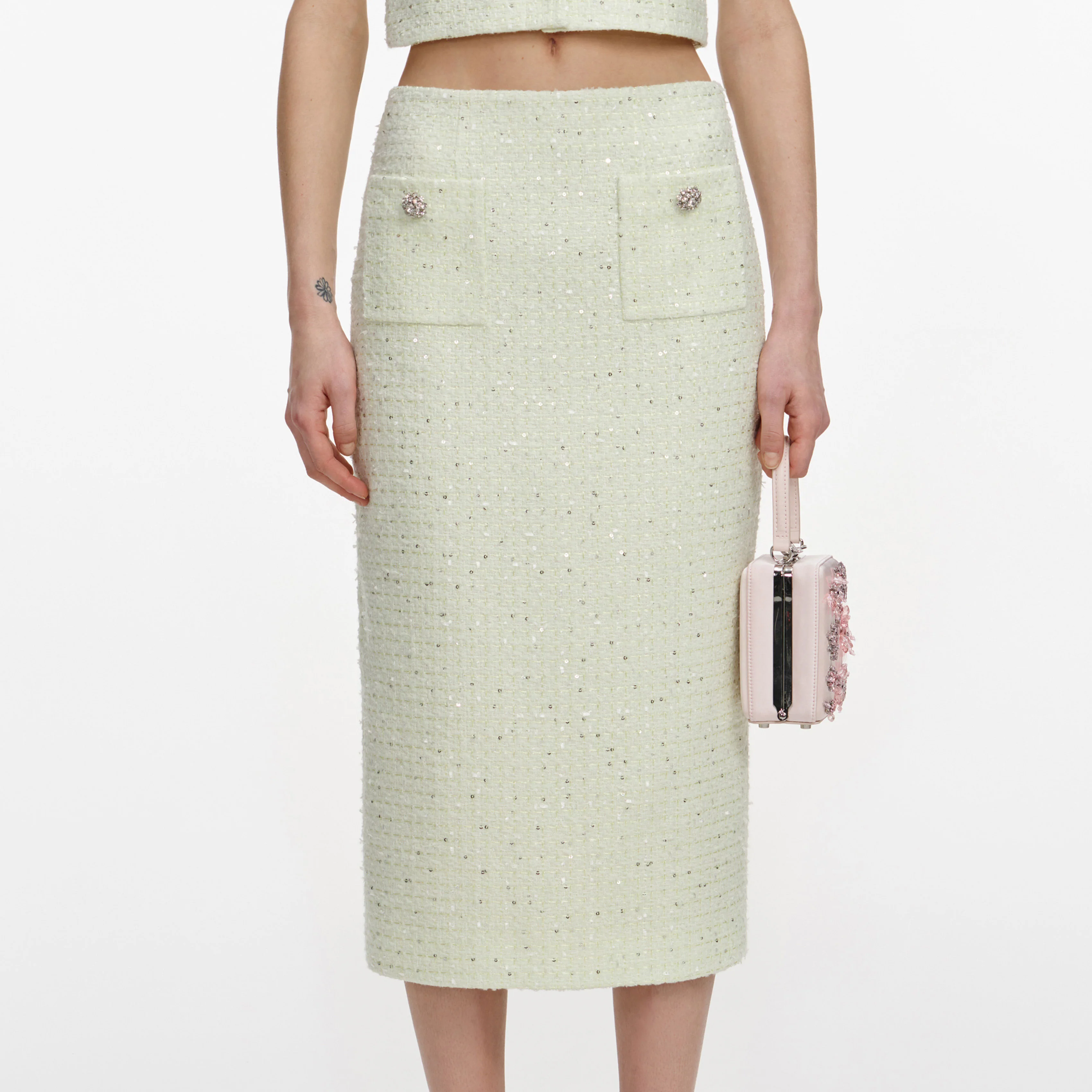 Lime Boucle Midi Skirt - Image 4