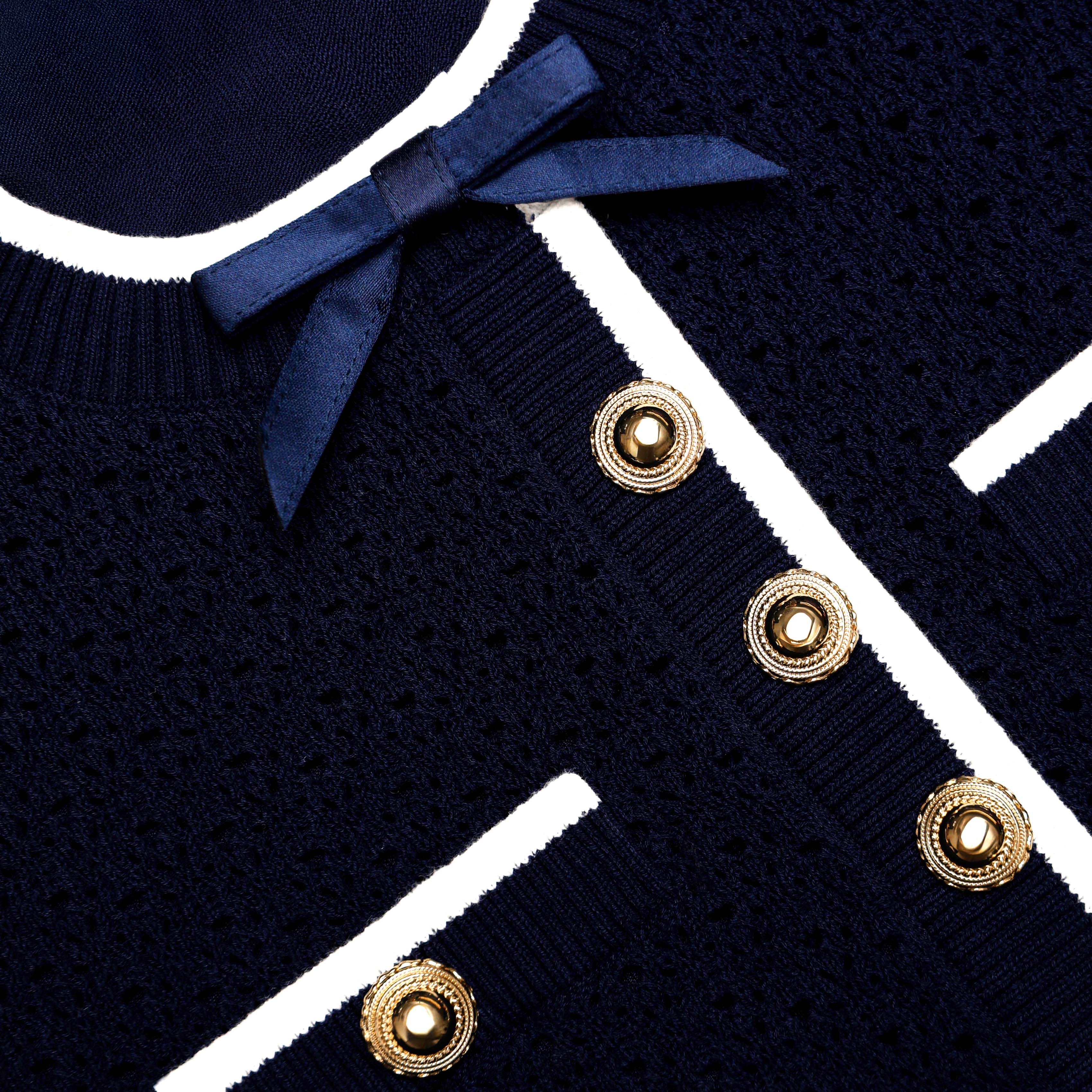 Navy Bow Knit Mini Dress - Image 5