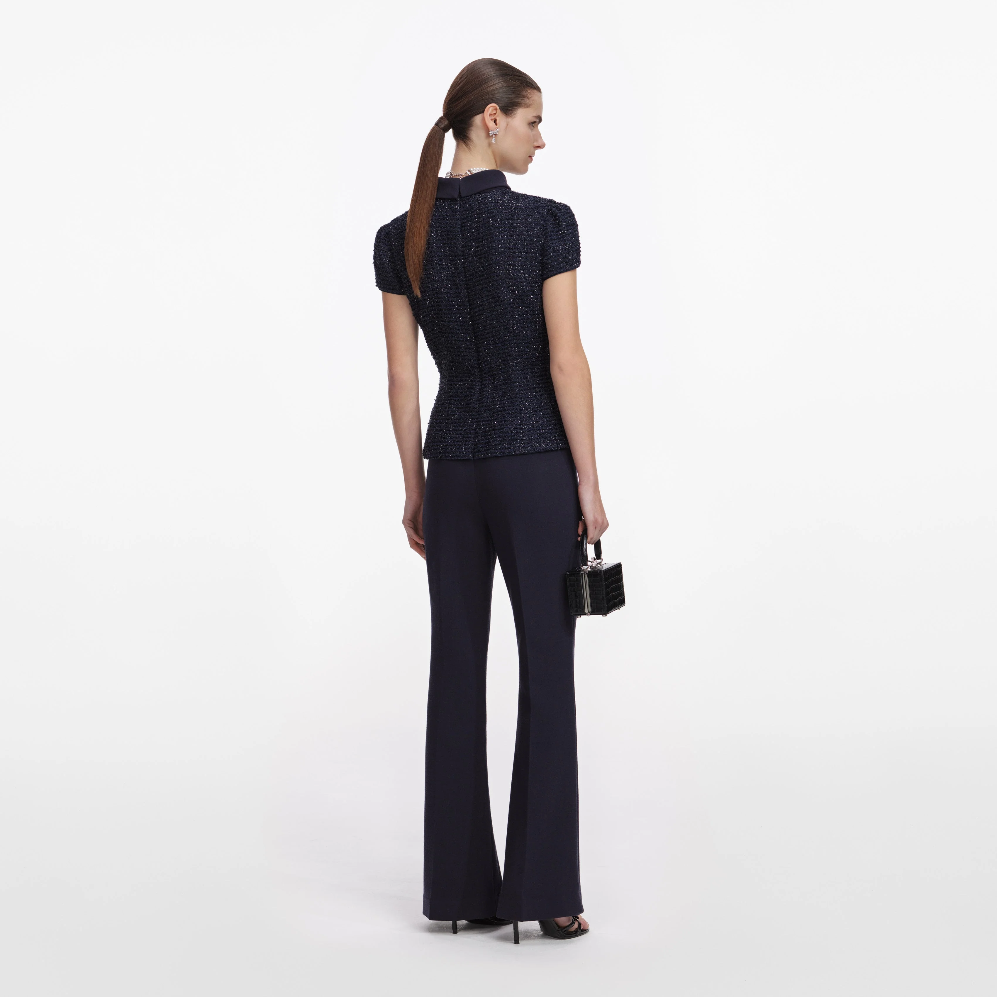 Navy Metallic Boucle Jumpsuit - Image 3