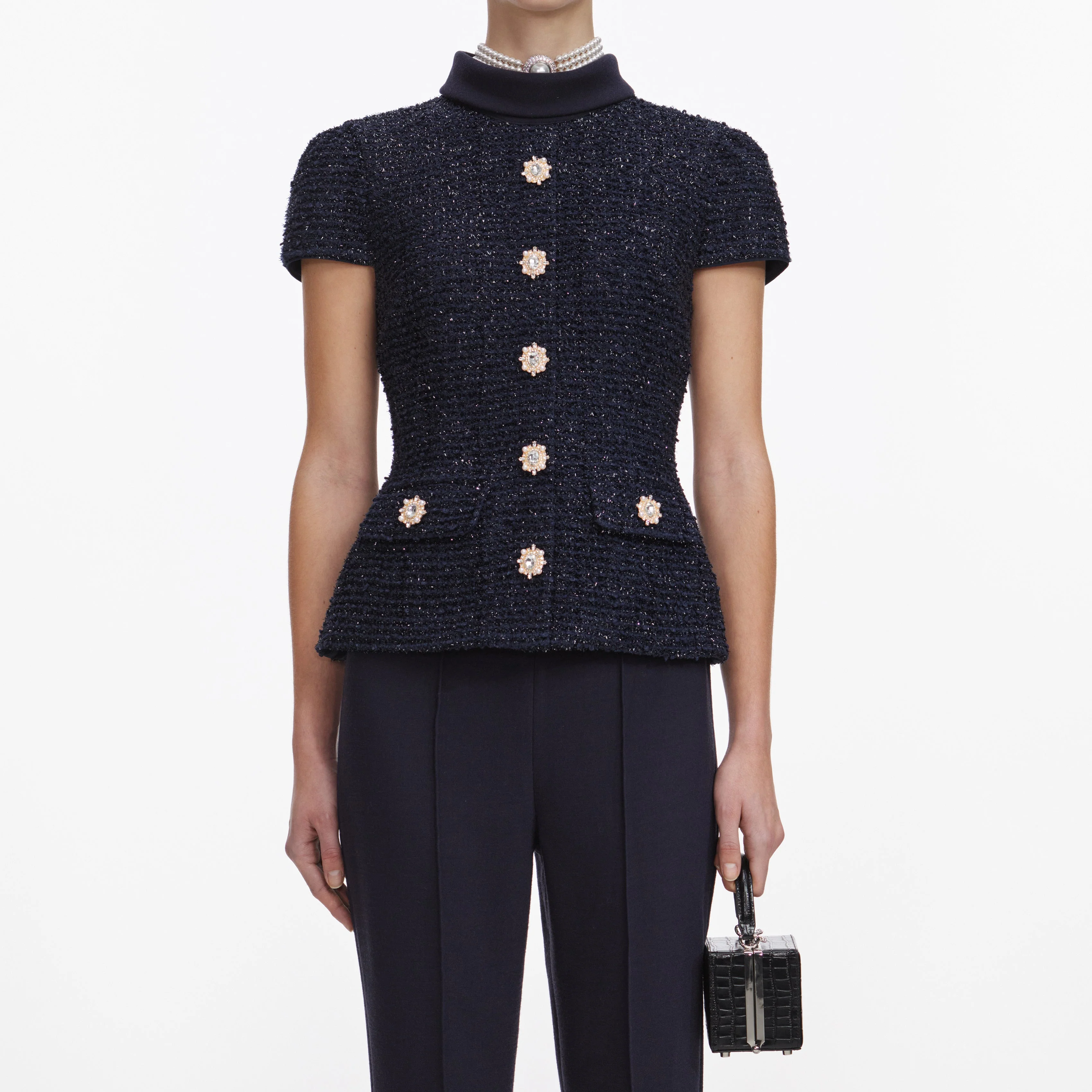 Navy Metallic Boucle Jumpsuit - Image 4