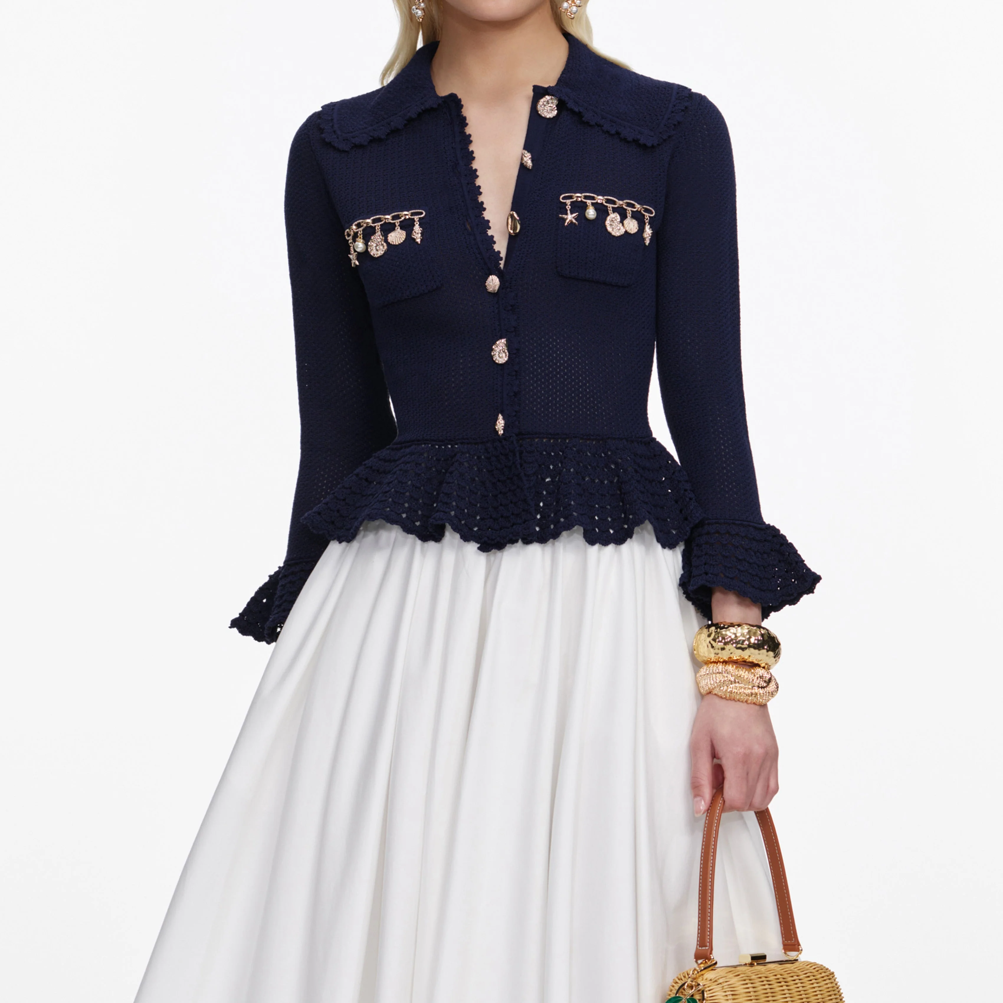 Navy Shell Embellished Cardigan - Image 4