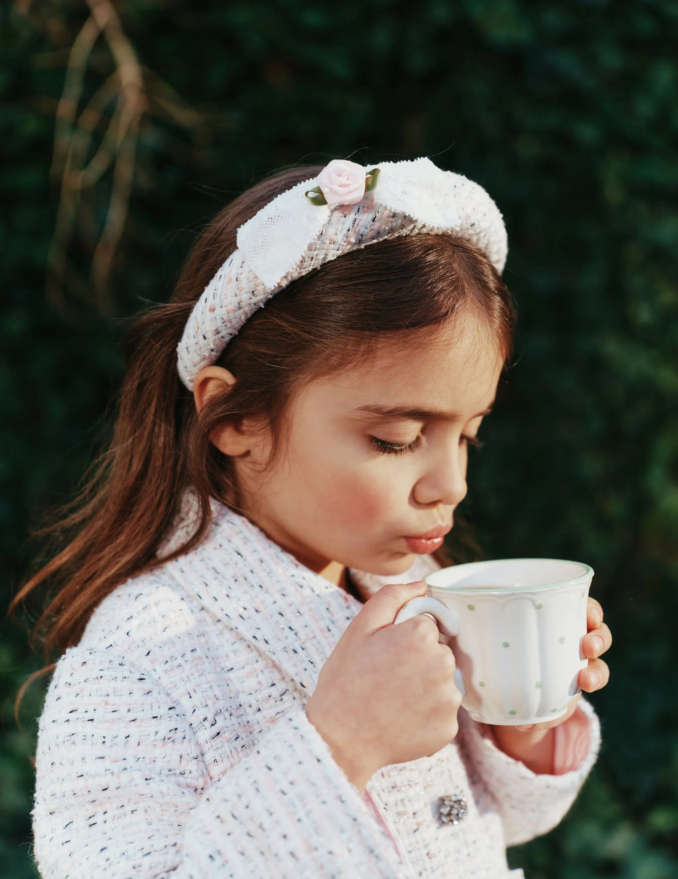Pink Boucle Lace Bow Head Band - Image 3