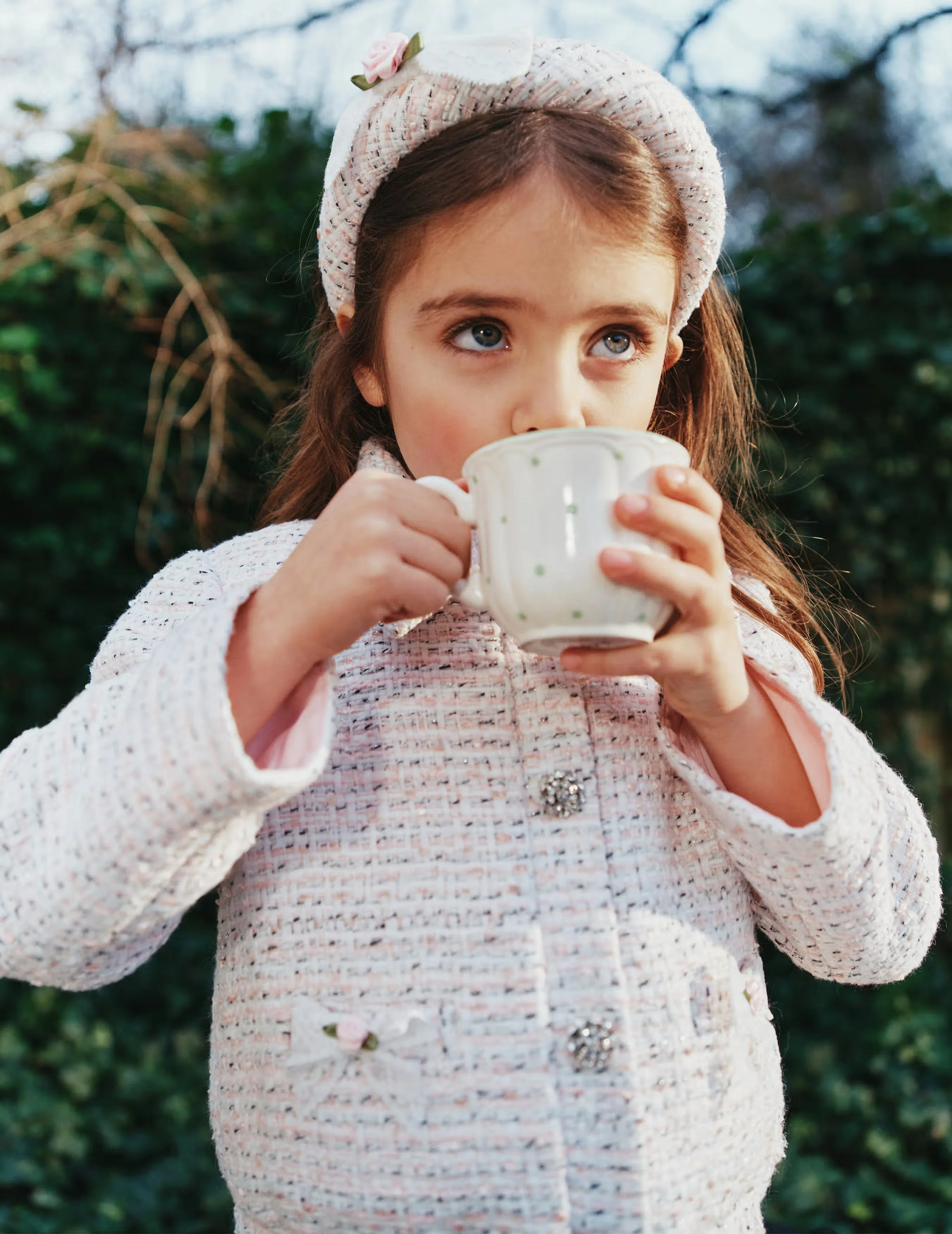 Pink Boucle Lace Bow Jacket - Image 3