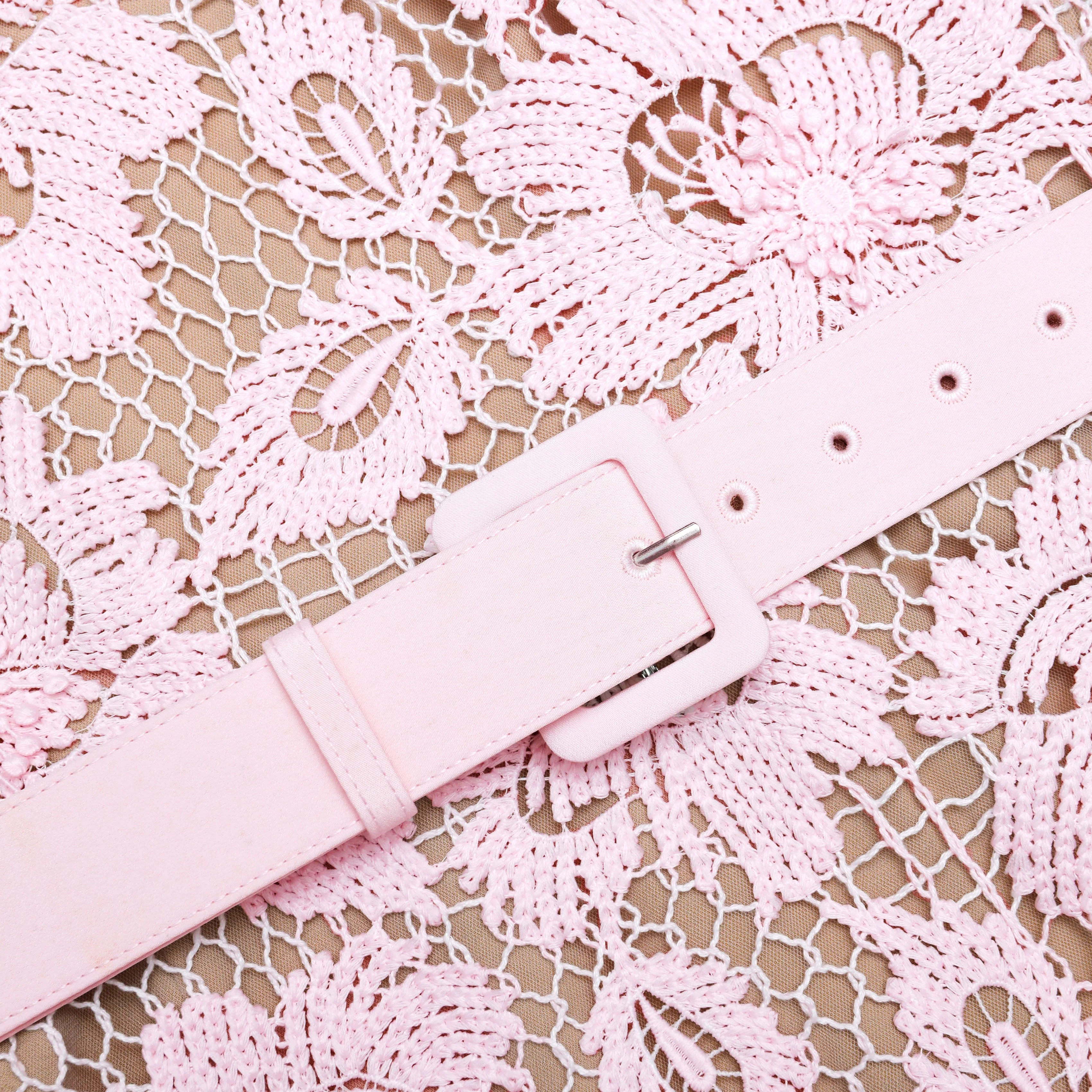 Pink Crochet Lace Midi Dress - Image 5