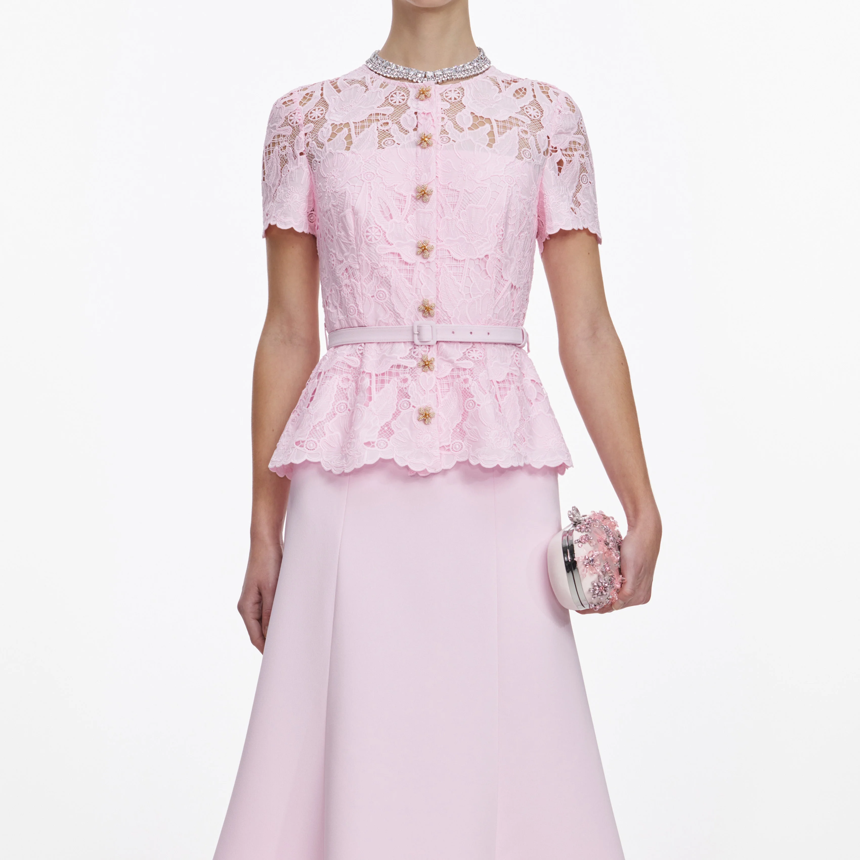 Pink Lace Crepe Midi Dress - Image 4