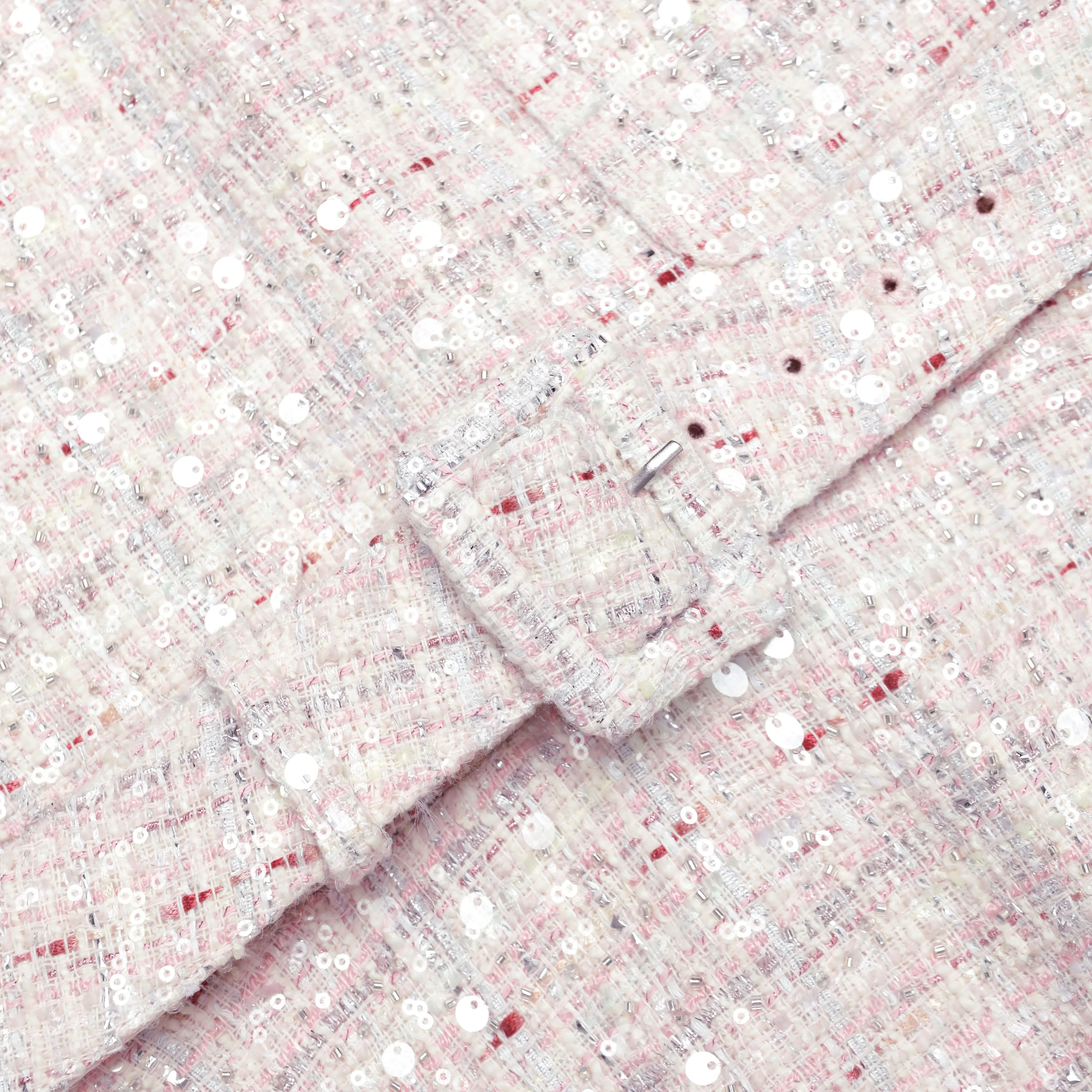 Pink Sequin Boucle Belted Mini Dress - Image 5