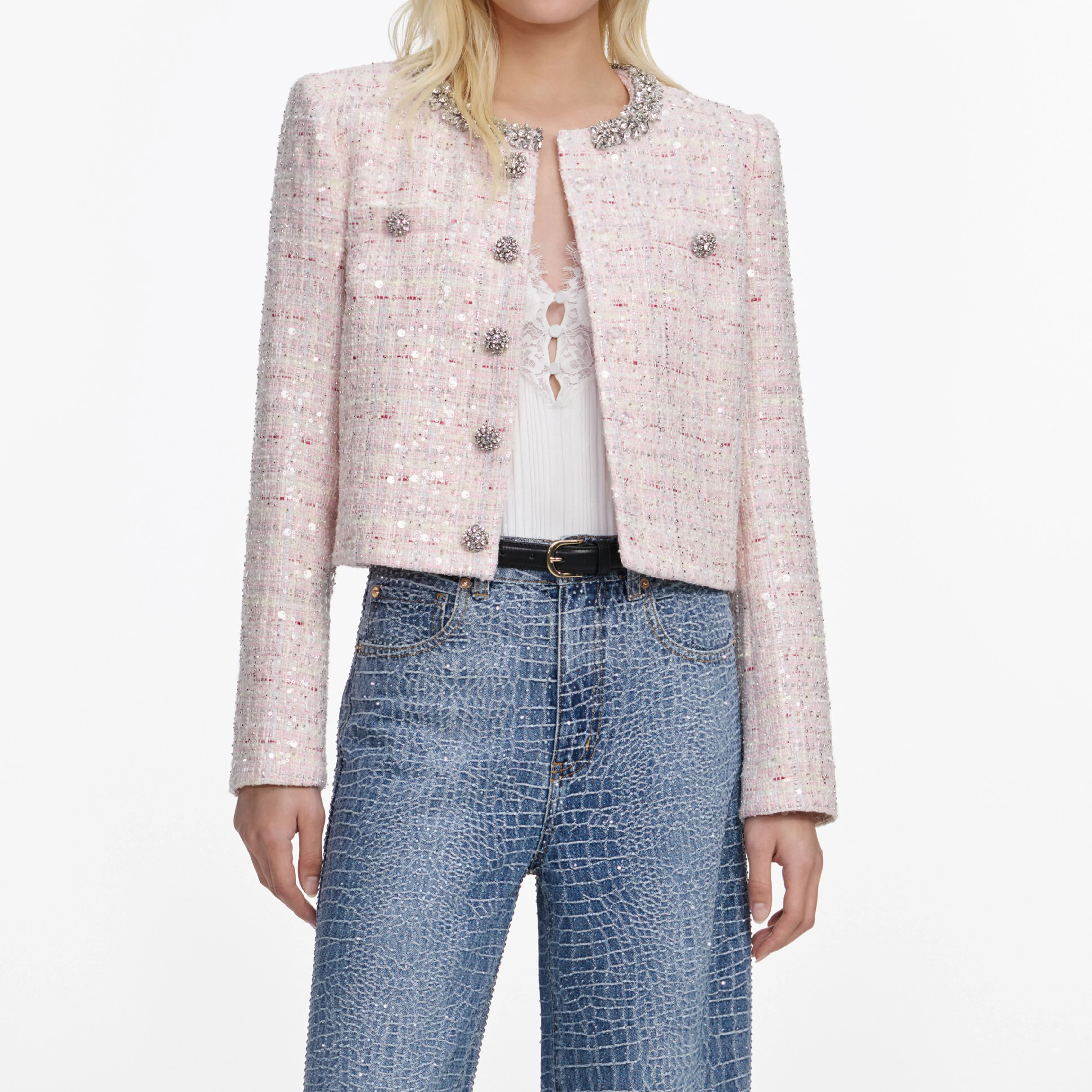 Pink Sequin Boucle Jacket - Image 4