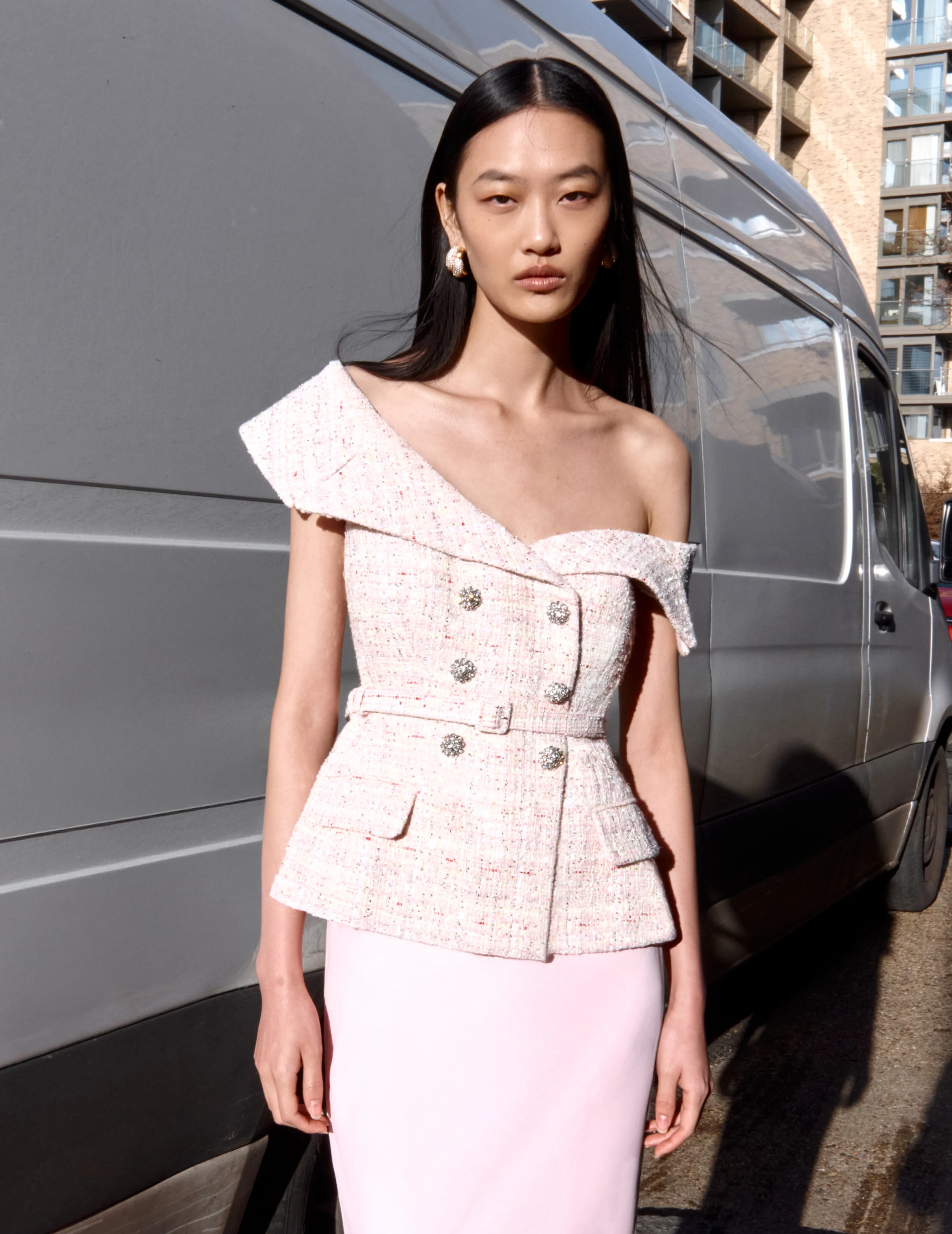 Pink Sequin Boucle Maxi Dress - Image 6