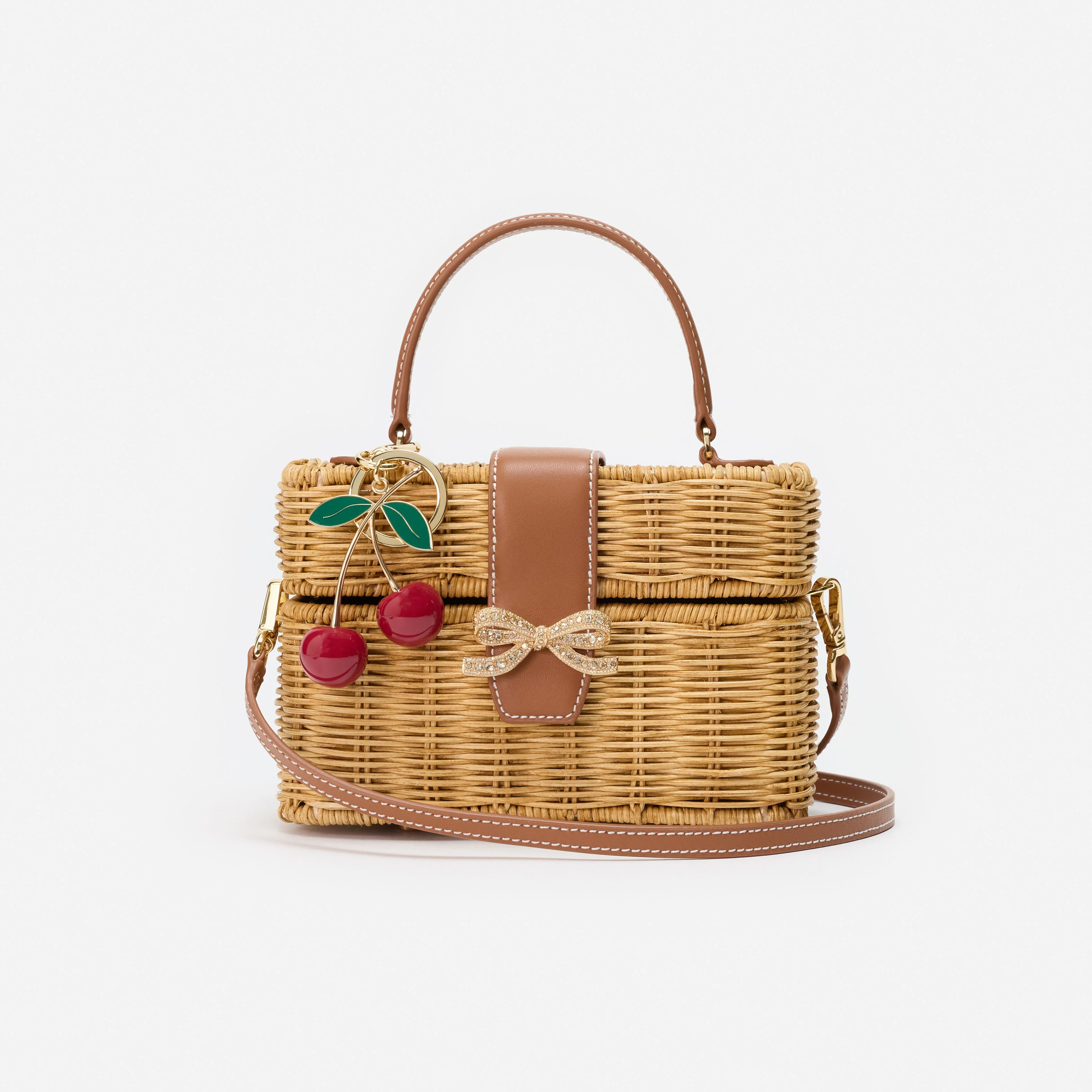 Rattan Cherry Charm Mini Basket Bag - Image 4