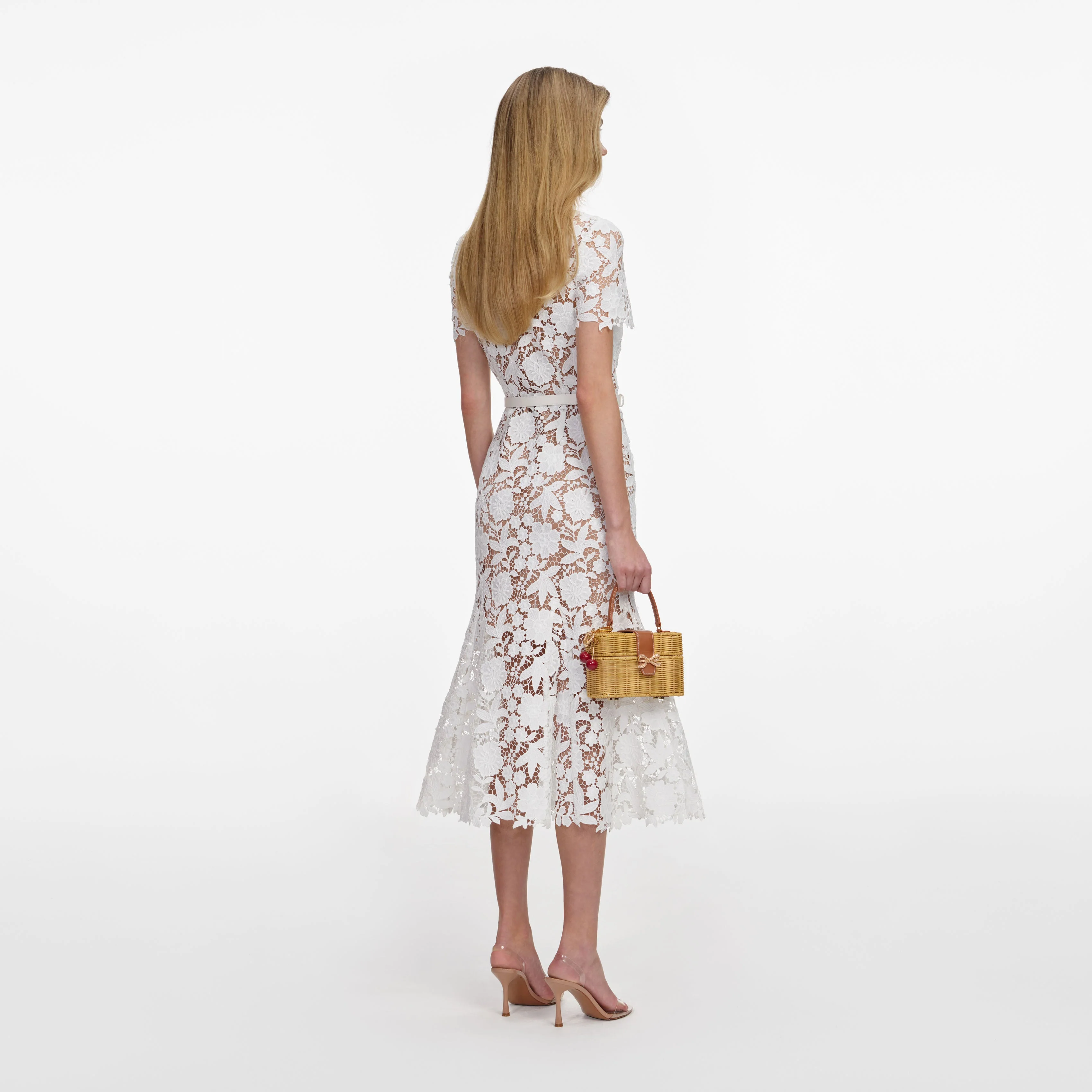 White Lace Collared Midi Dress - Image 3