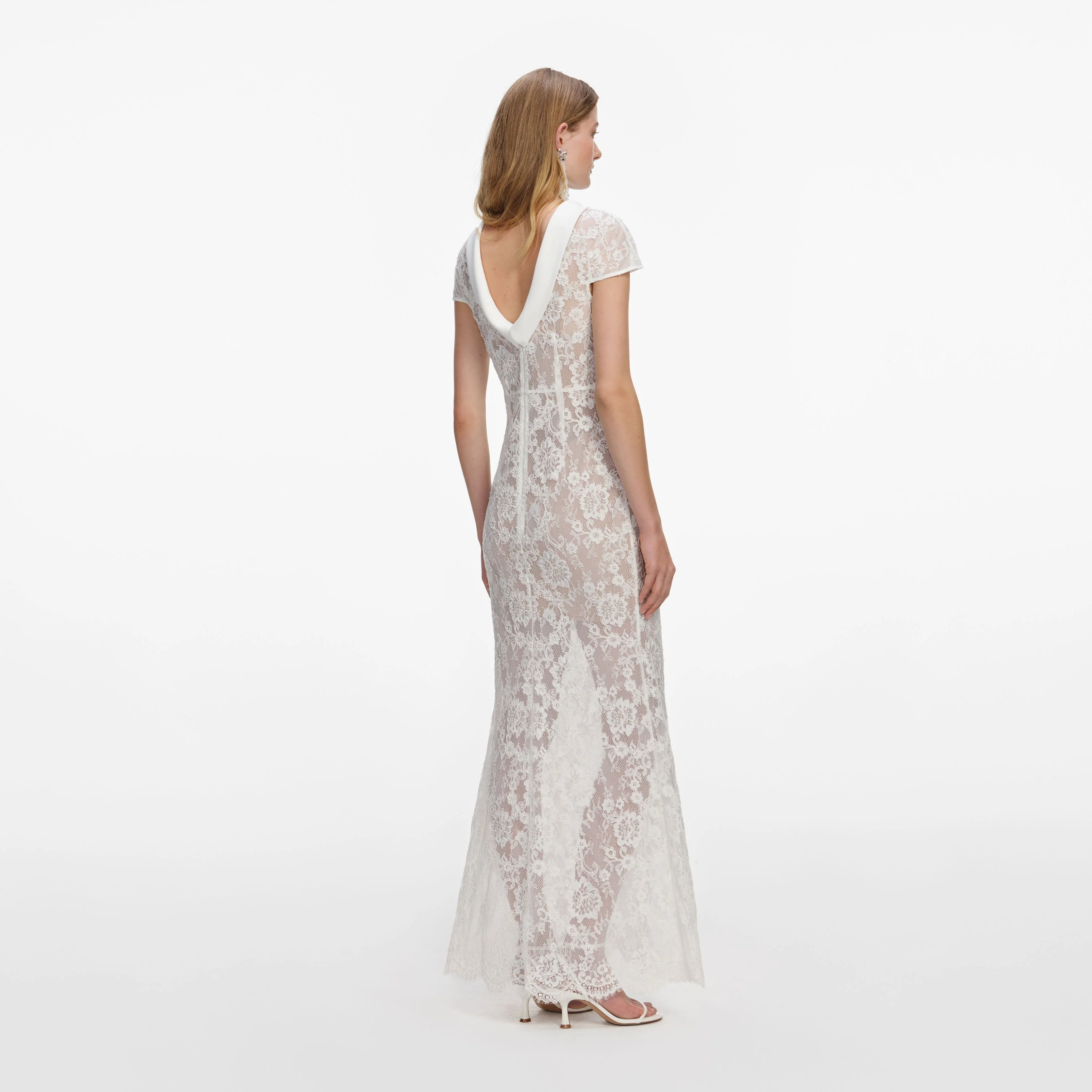 White Lace Scoop Back Maxi Dress - Image 3