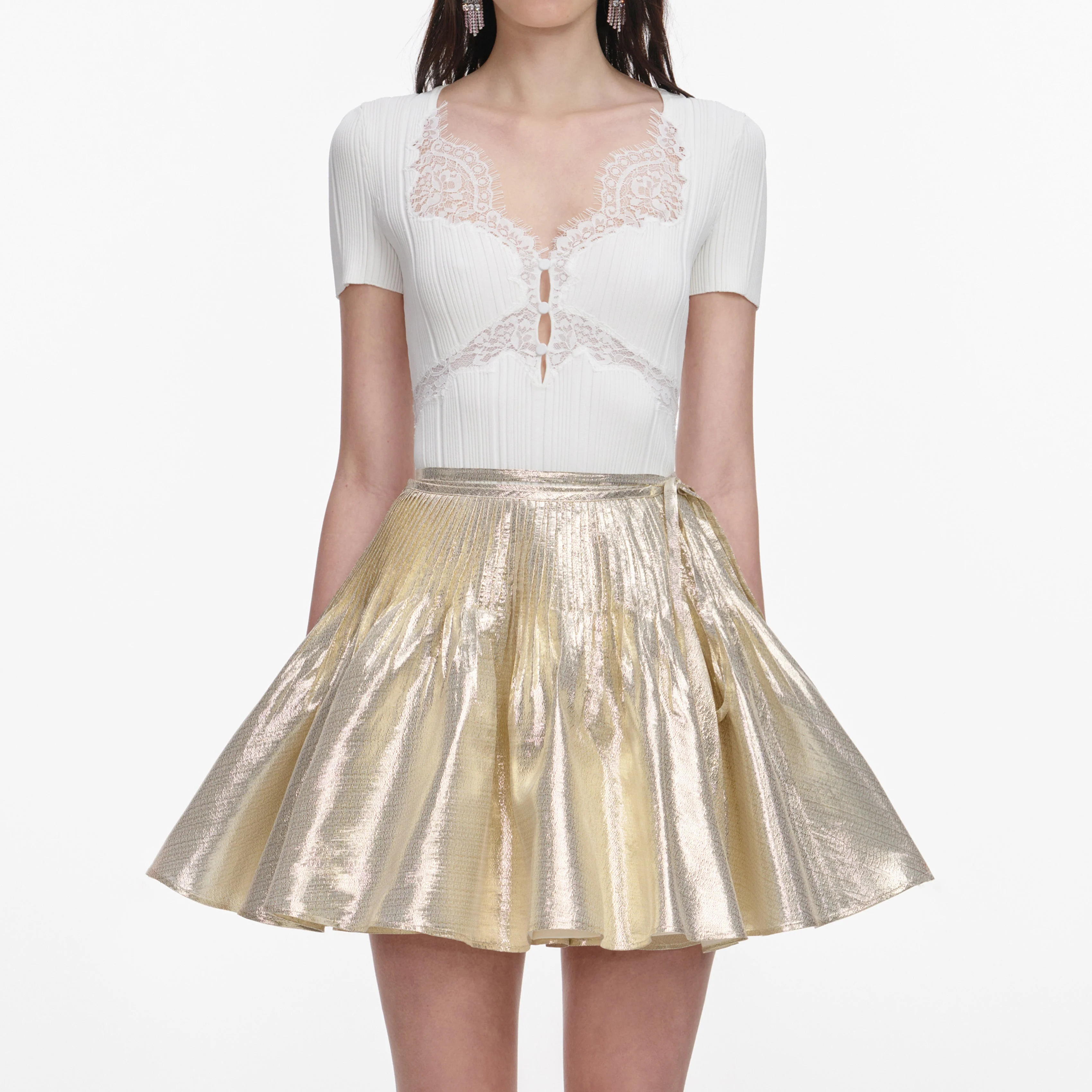 White Lace Trim Knit Top - Image 4