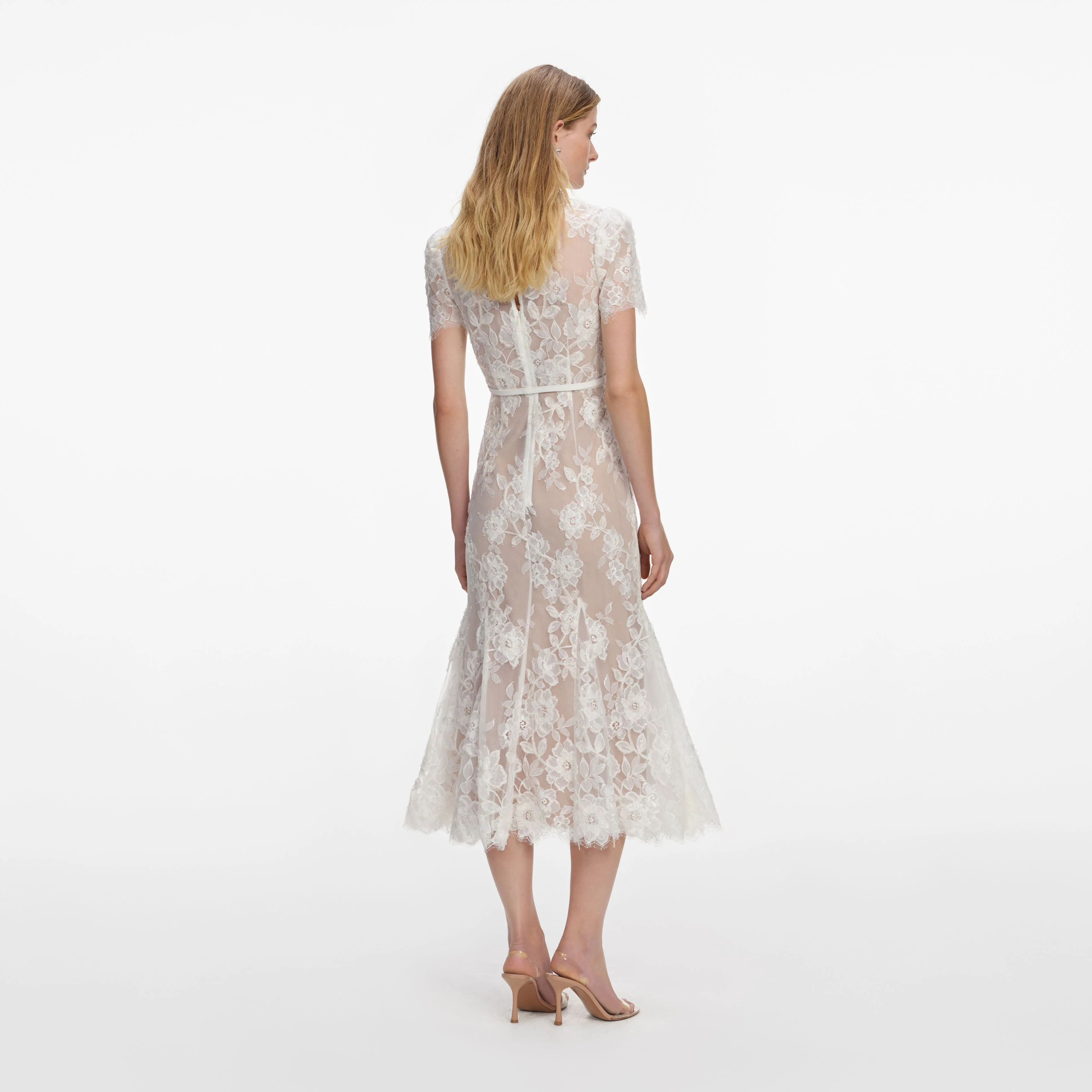 White Sequin Lace Midi Dress - Image 3