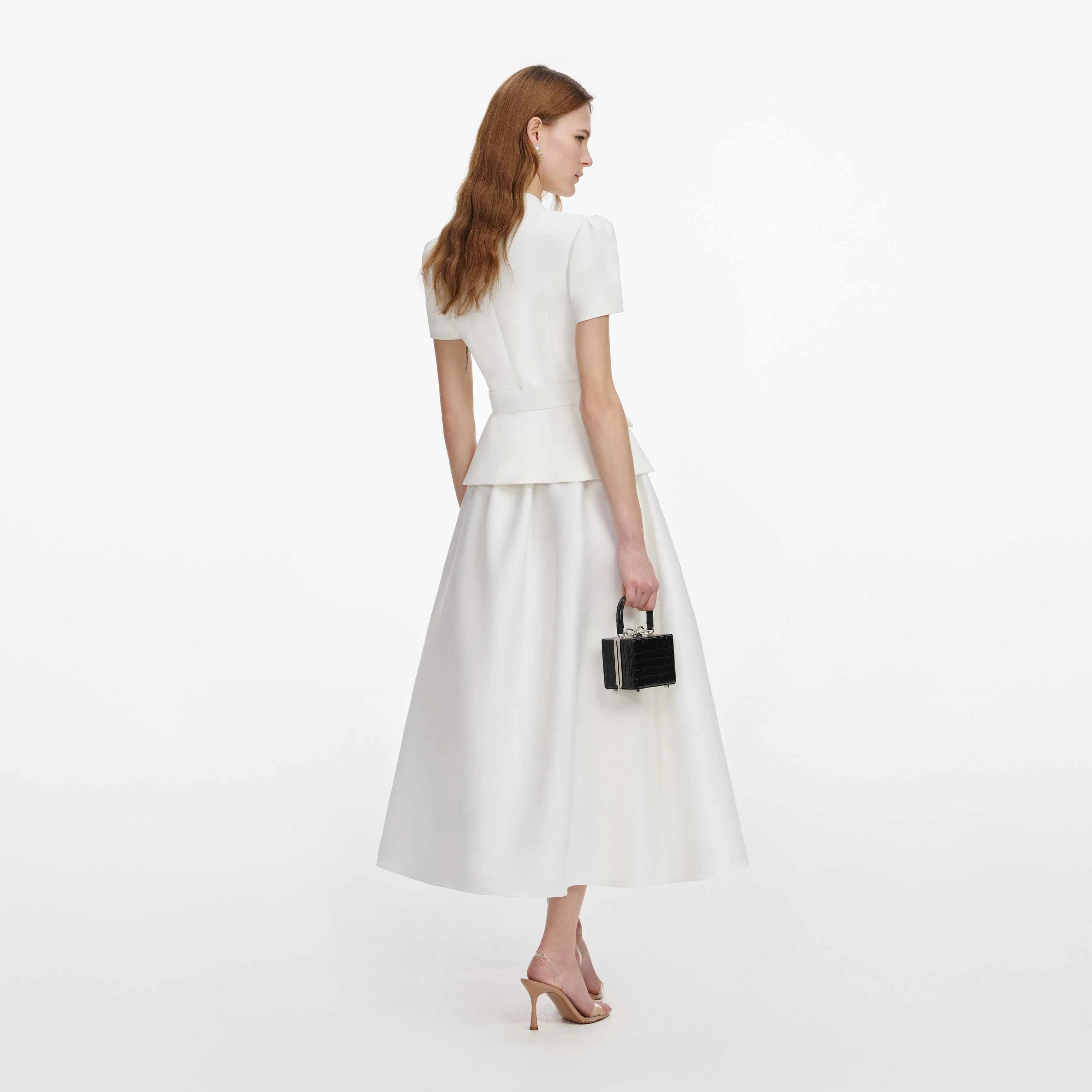 White Tailored Taffeta Midi Dress - Image 3