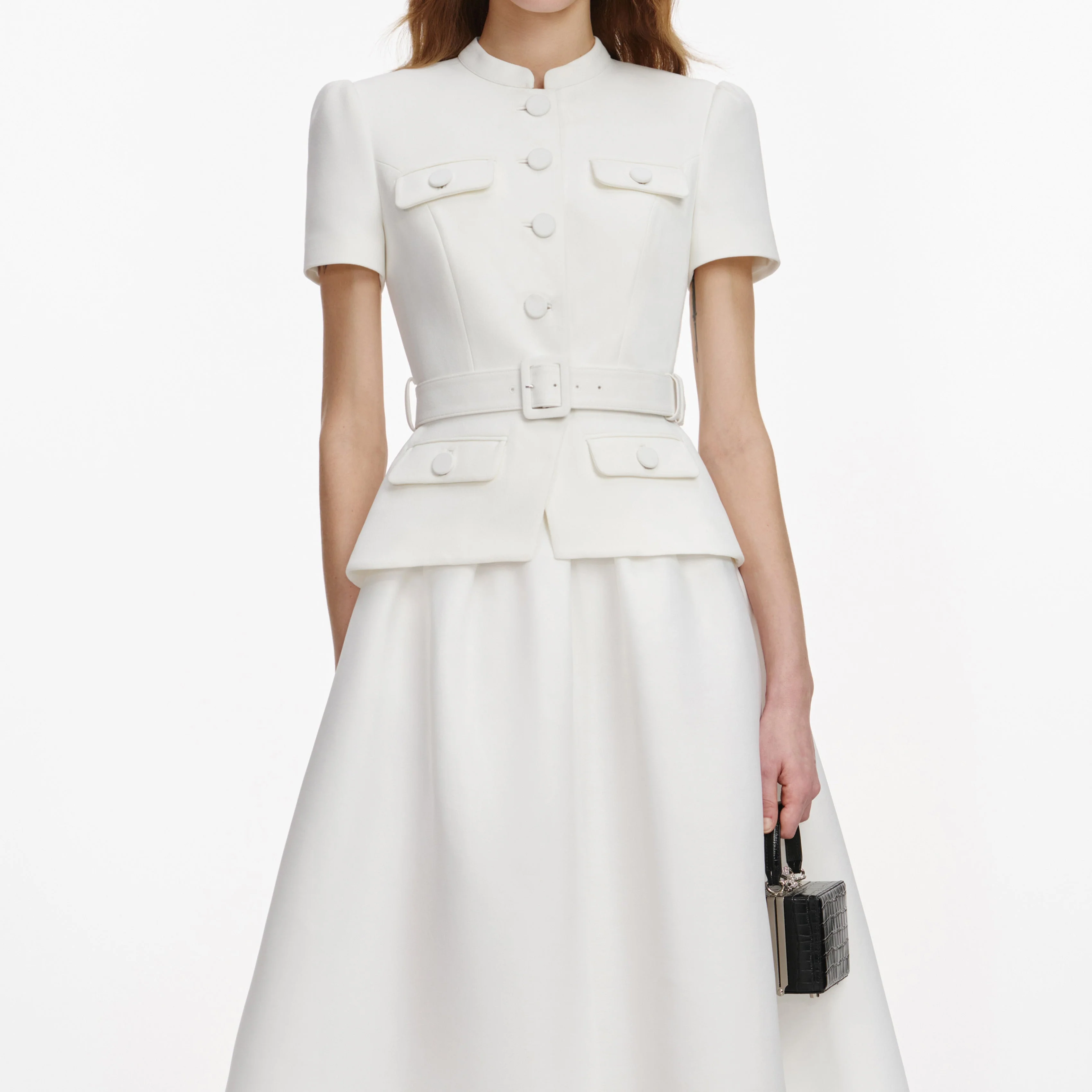 White Tailored Taffeta Midi Dress - Image 4