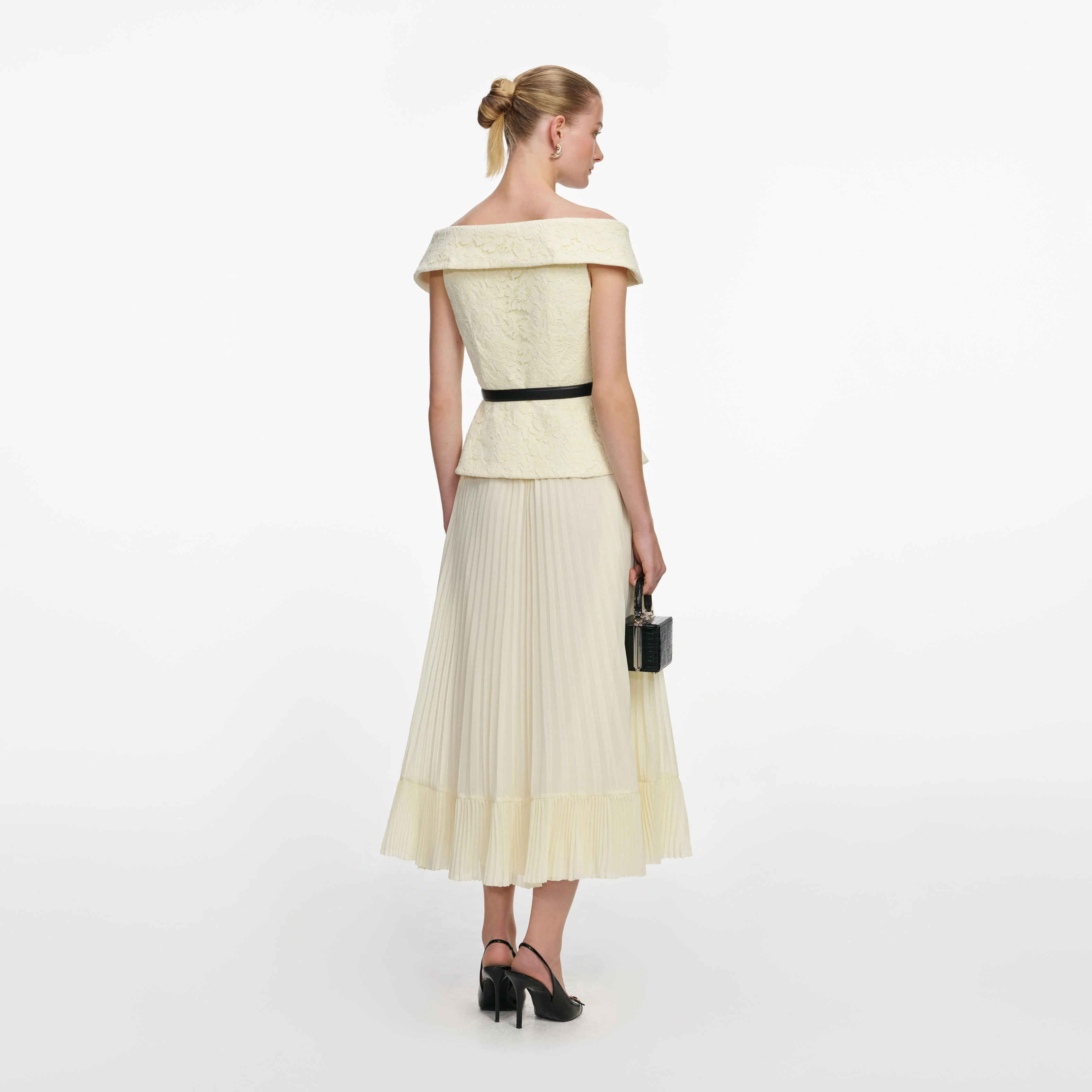 Yellow Lace Chiffon Midi Dress - Image 3