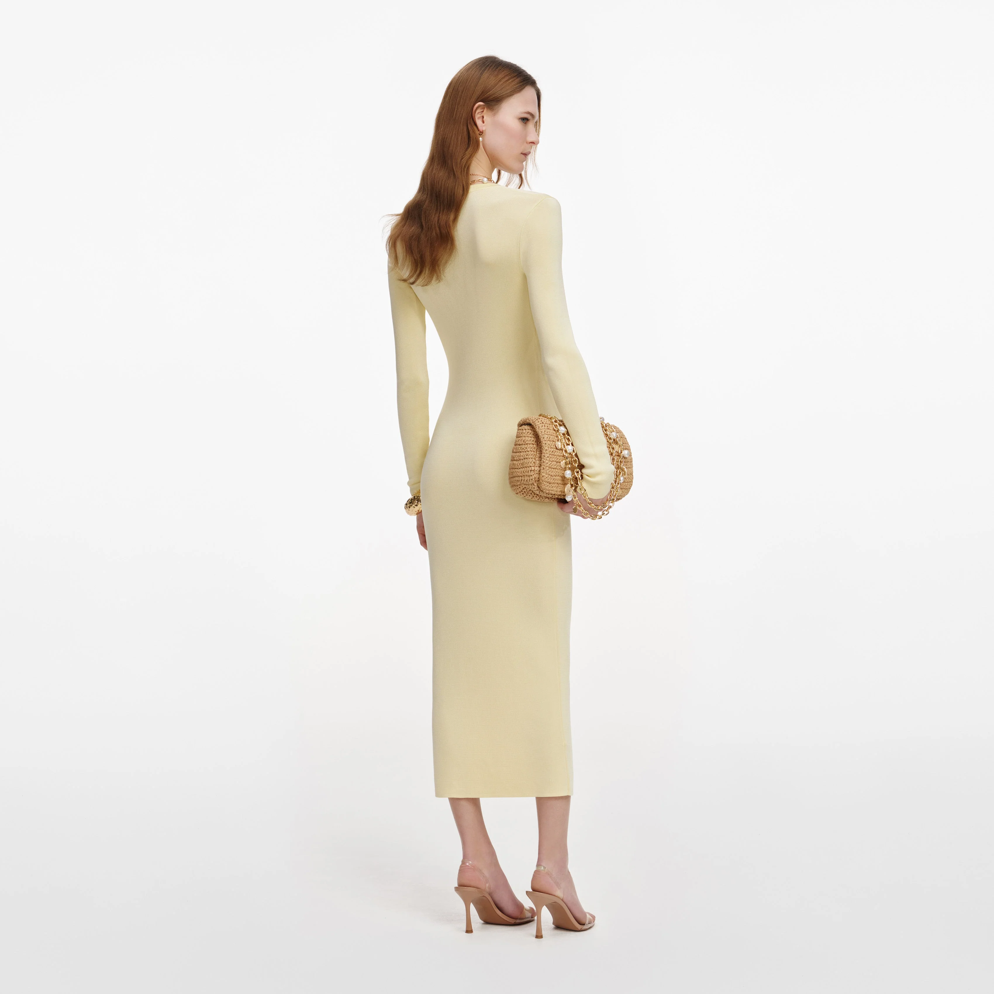 Yellow Viscose Knit Ruffle Midi Dress - Image 3