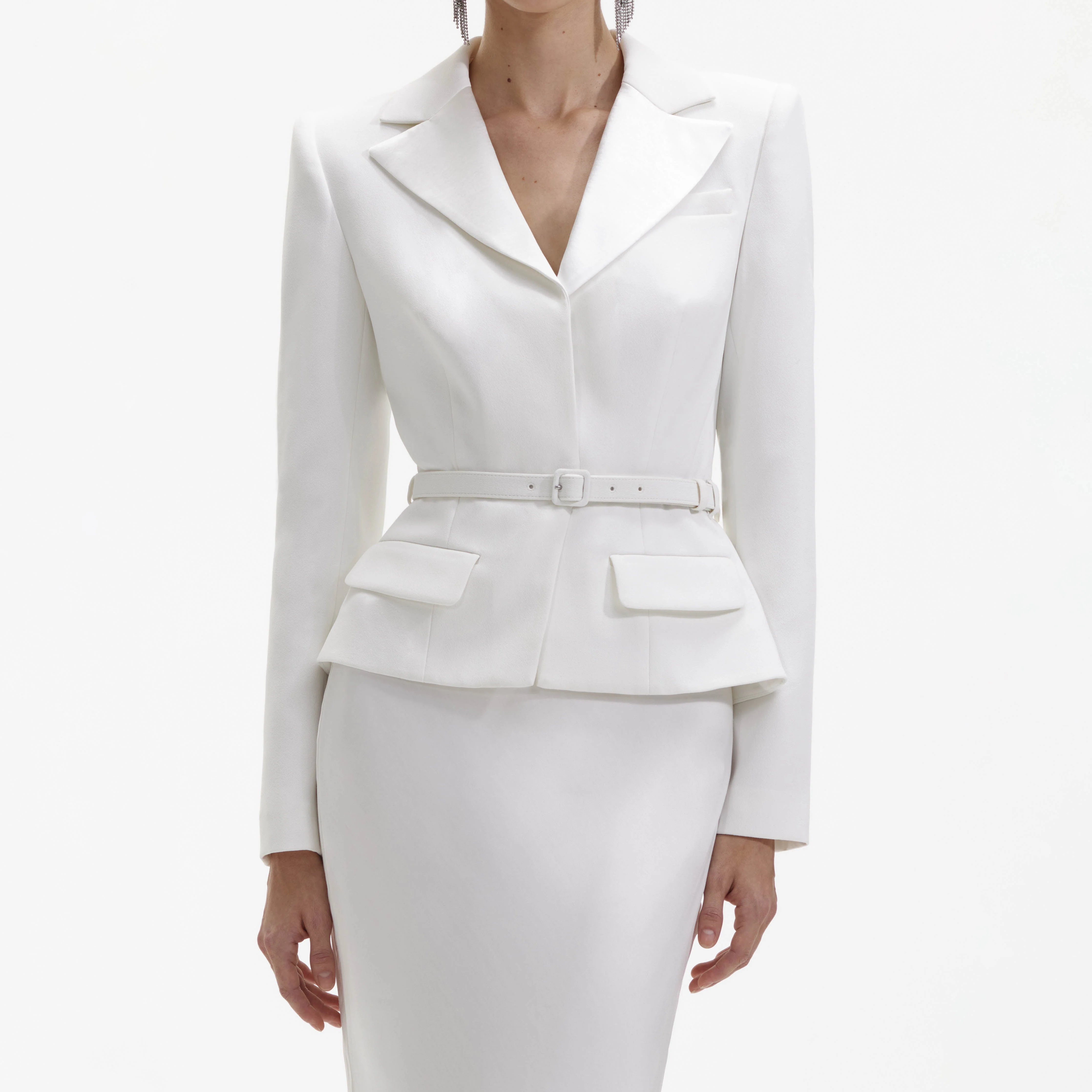 White Crepe Tailored Maxi Dress - Image 4