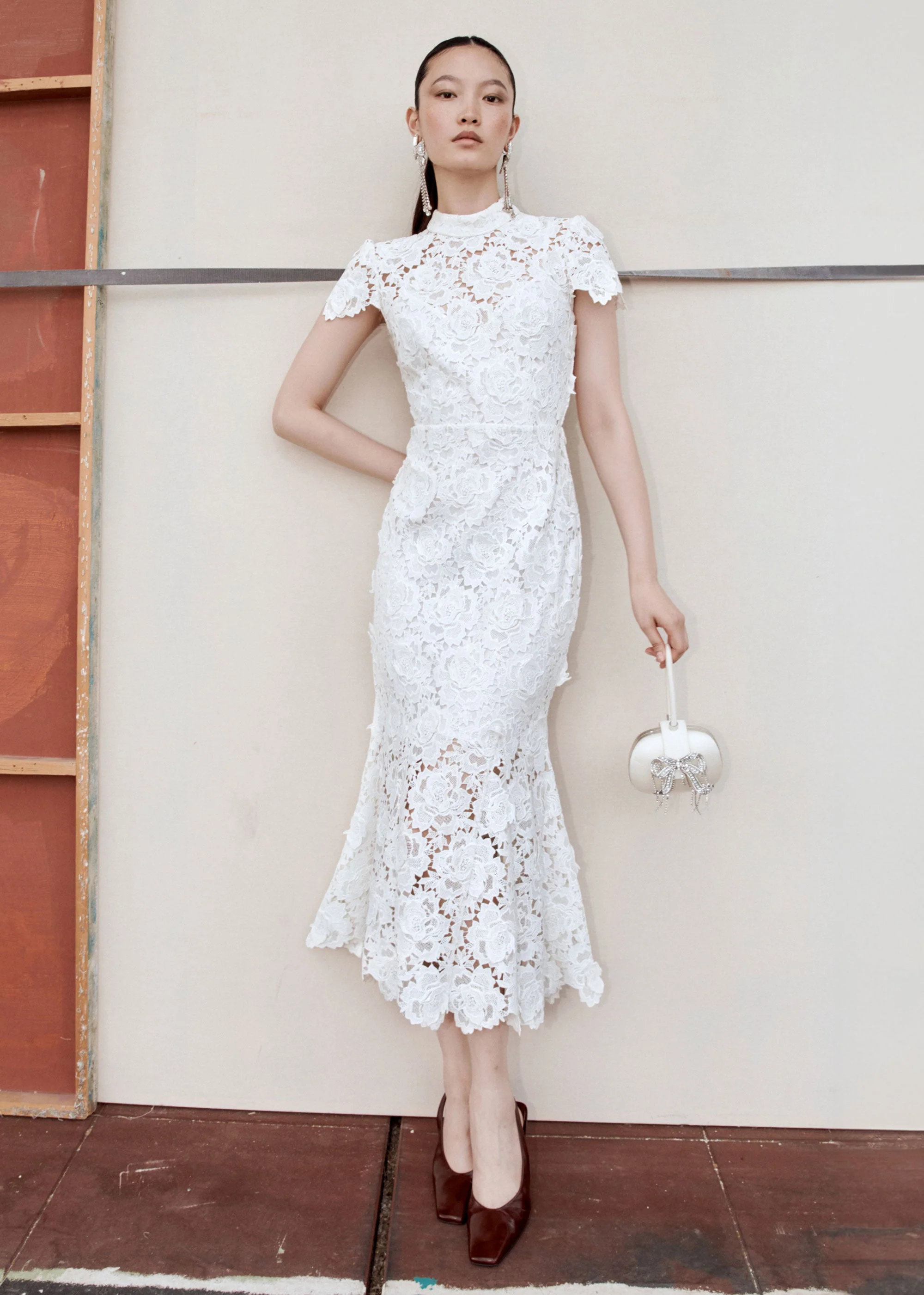 White Flower Lace Midi Dress - Image 6